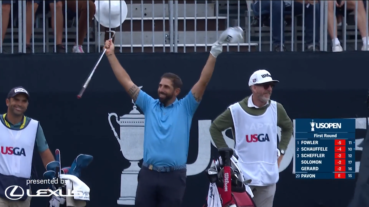 French player Matthieu Pavon celebrates his US Open ace.
