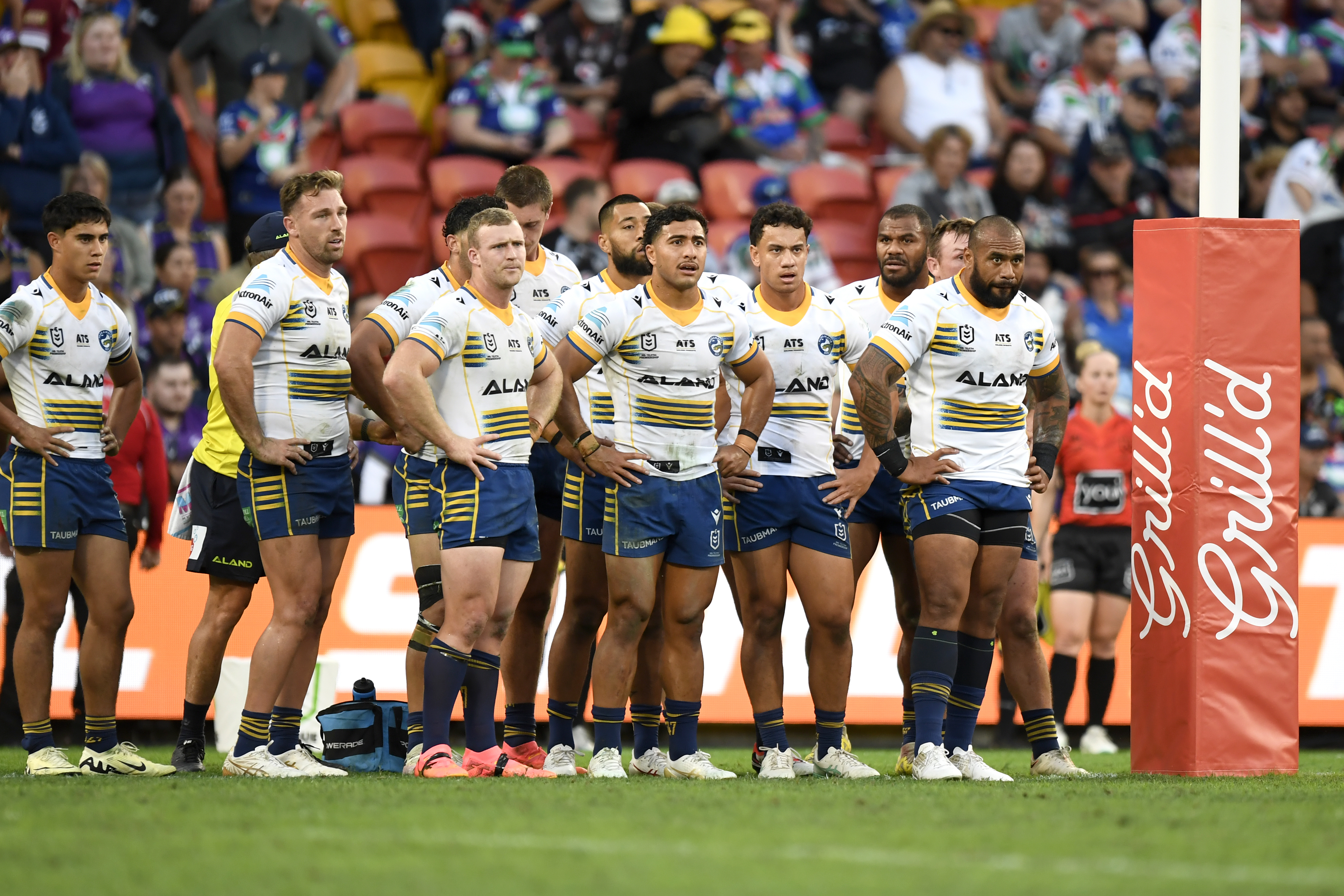 The Parramatta Eels looking dejected during Magic Round against the Storm in round 11.
