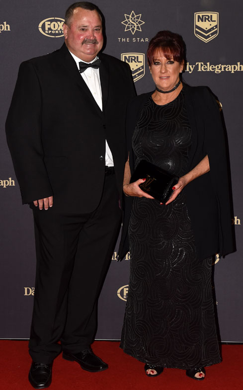 Darryl Brohman and wife Beverly arrive for the Dally M Awards in Sydney on Wednesday, Sept. 28, 2016. 