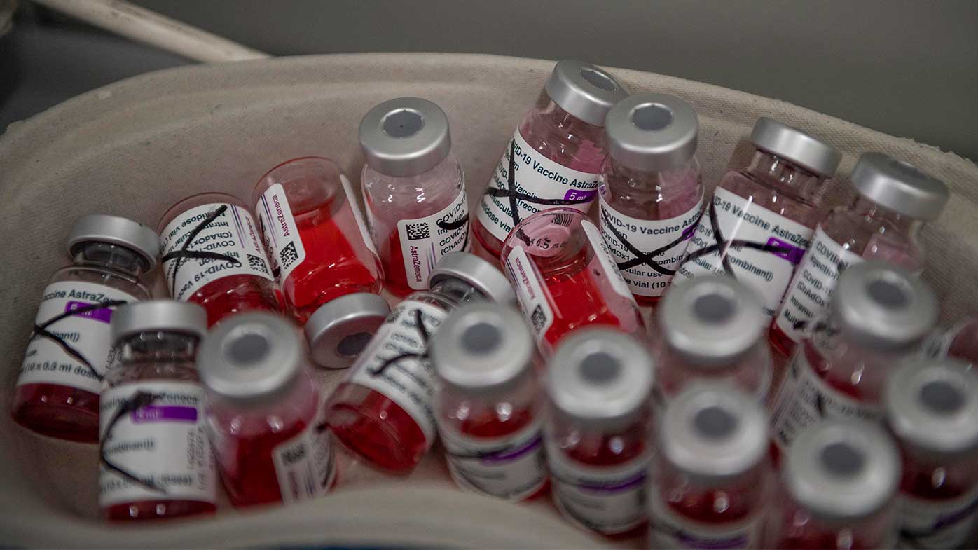 Empty vials of the AstraZeneca COVID-19 vaccine.