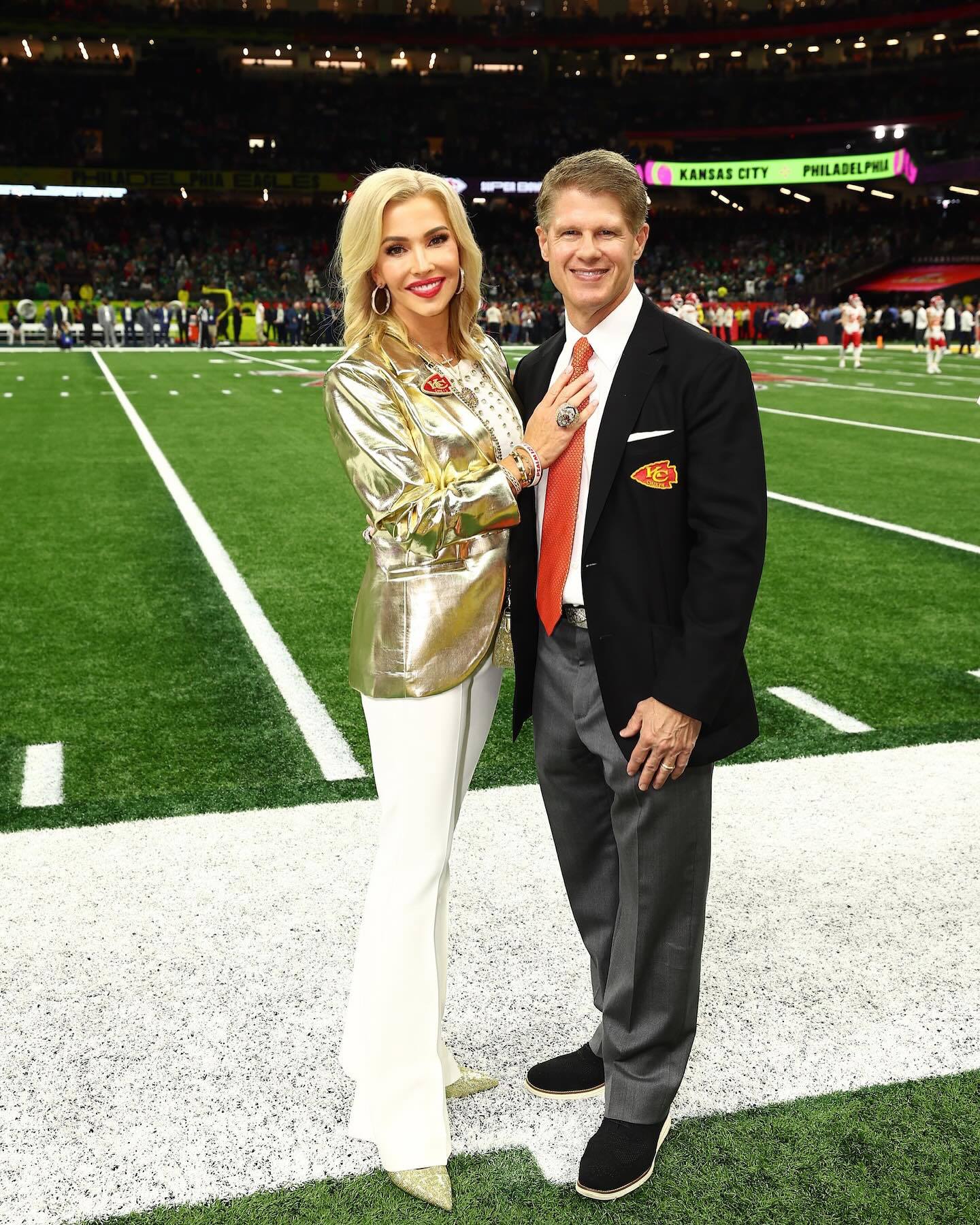 Tavia Hunt and Clark Hunt at the Super Bowl