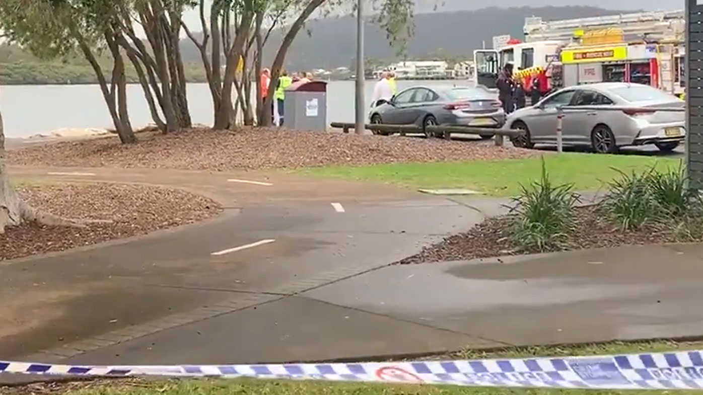 A crime scene at the boat ramp in Woy Woy, on the NSW Central Coast.