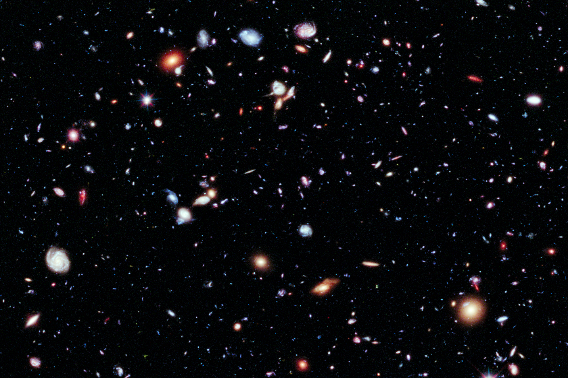 This image, called the Hubble eXtreme Deep Field (XDF), combines Hubble observations taken over the past decade of a small patch of sky in the constellation of Fornax. With a total of over two million seconds of exposure time, it is the deepest image of the Universe ever made.