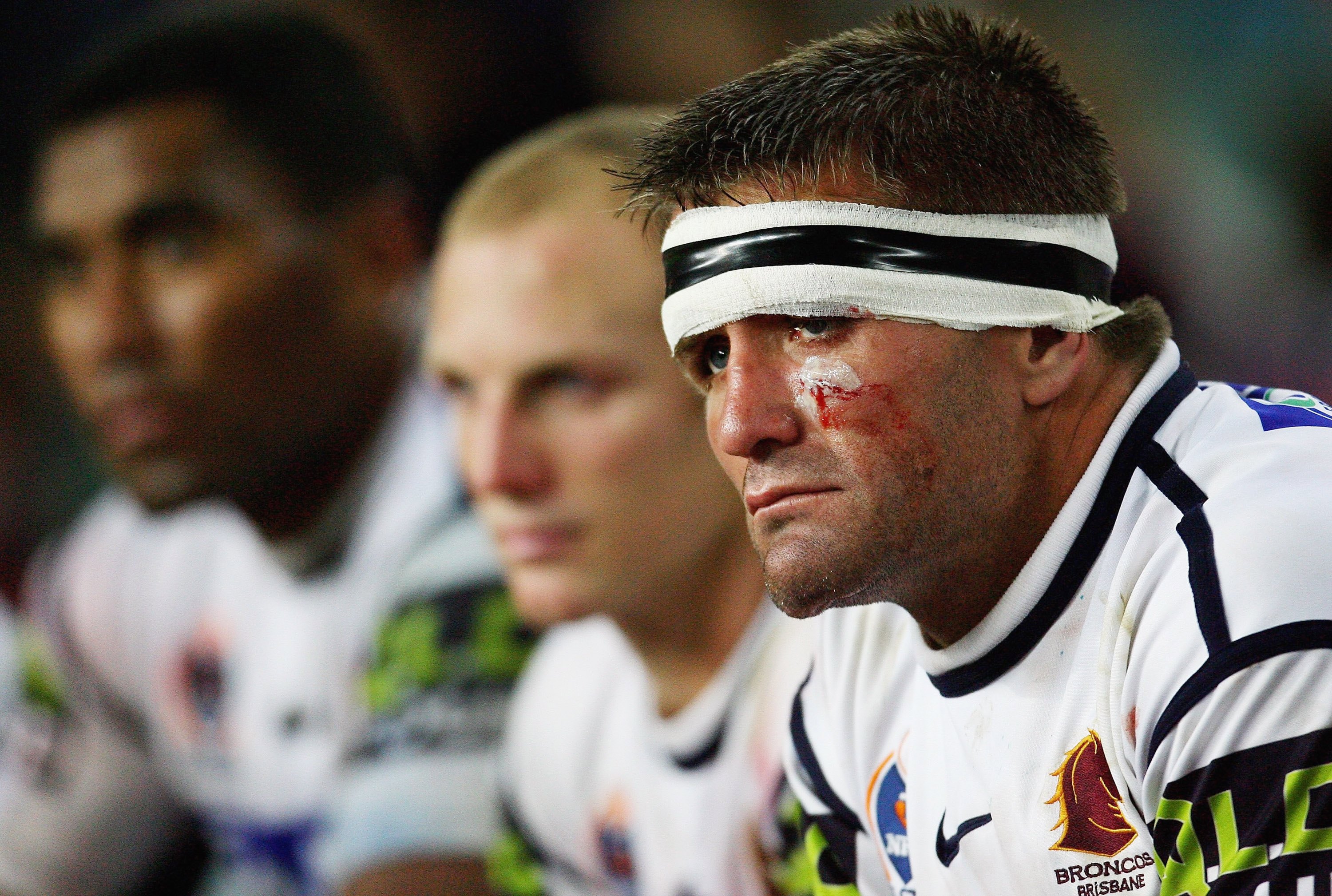 Shane Webcke of the Broncos watches from the bench during a semi-final against the Newcastle Knights in 2006. 