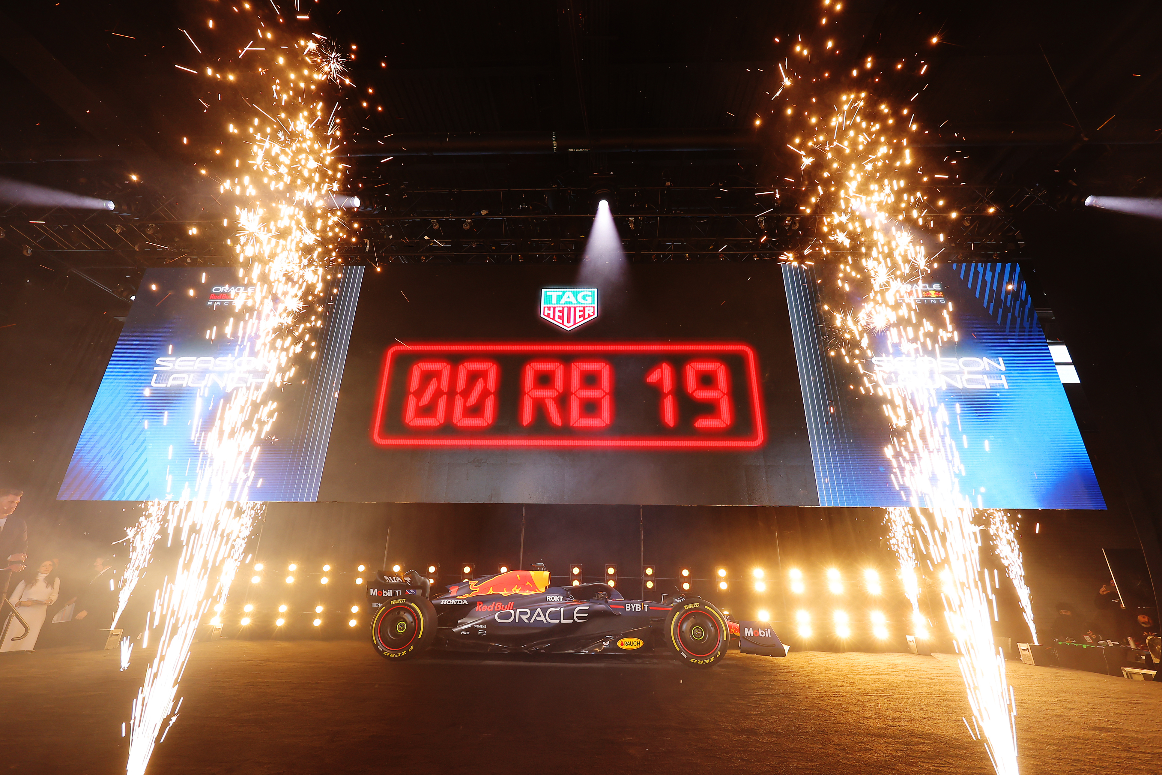 The Oracle Red Bull Racing RB19 is unveiled during the Oracle Red Bull Racing Season Launch 2023 at Classic Car Club Manhattan on February 03, 2023 in New York City. (Photo by Mike Coppola/Getty Images for Oracle Red Bull Racing)