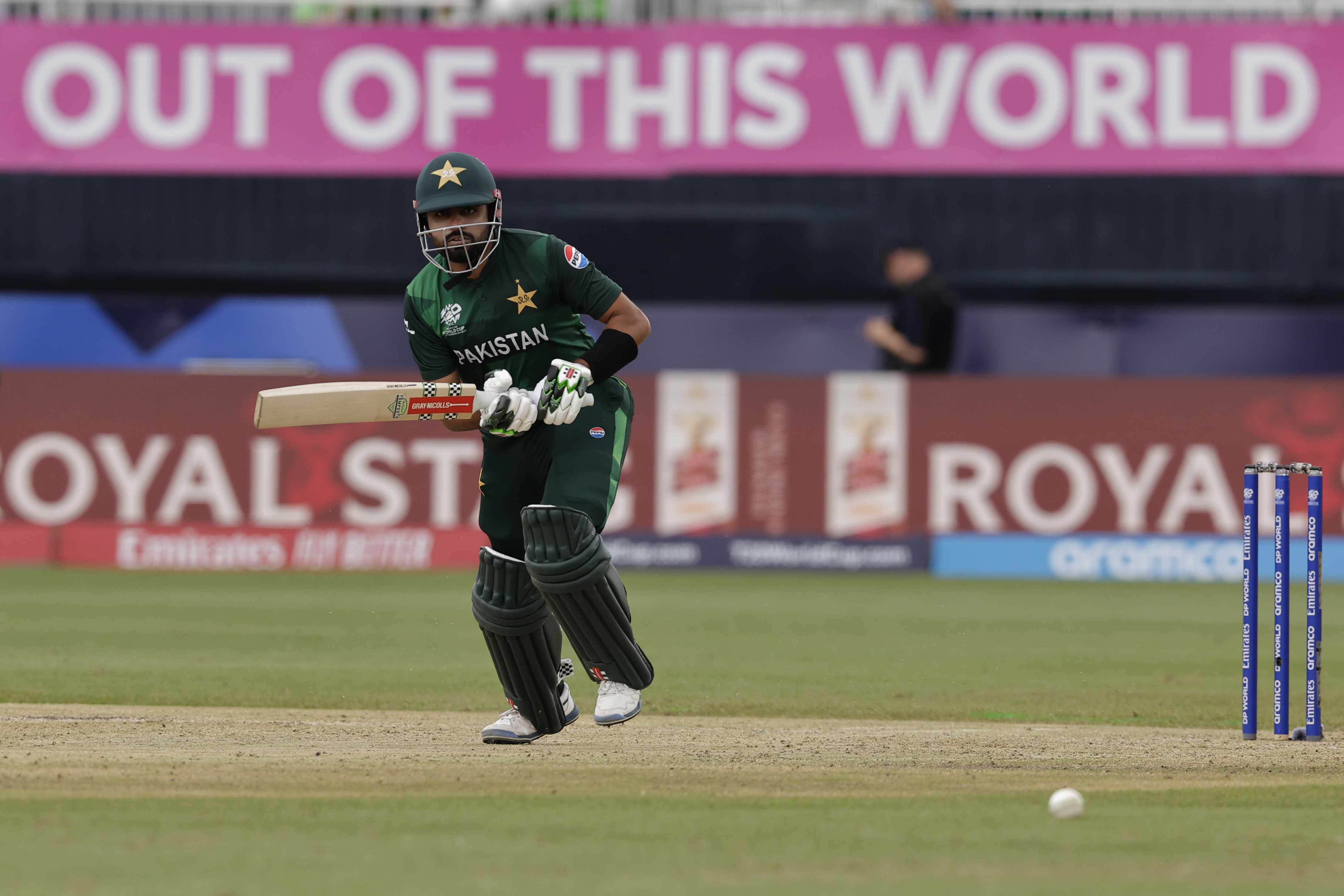 Pakistan's captain Babar Azam plays a shot.