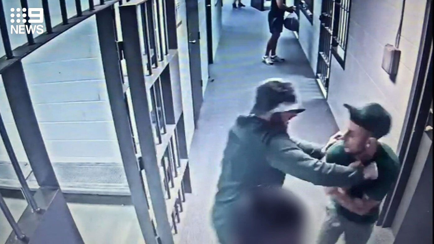 CCTV from inside the jail allegedly shows the stabbing between two members of the deadly Brothers For Life gang. 
