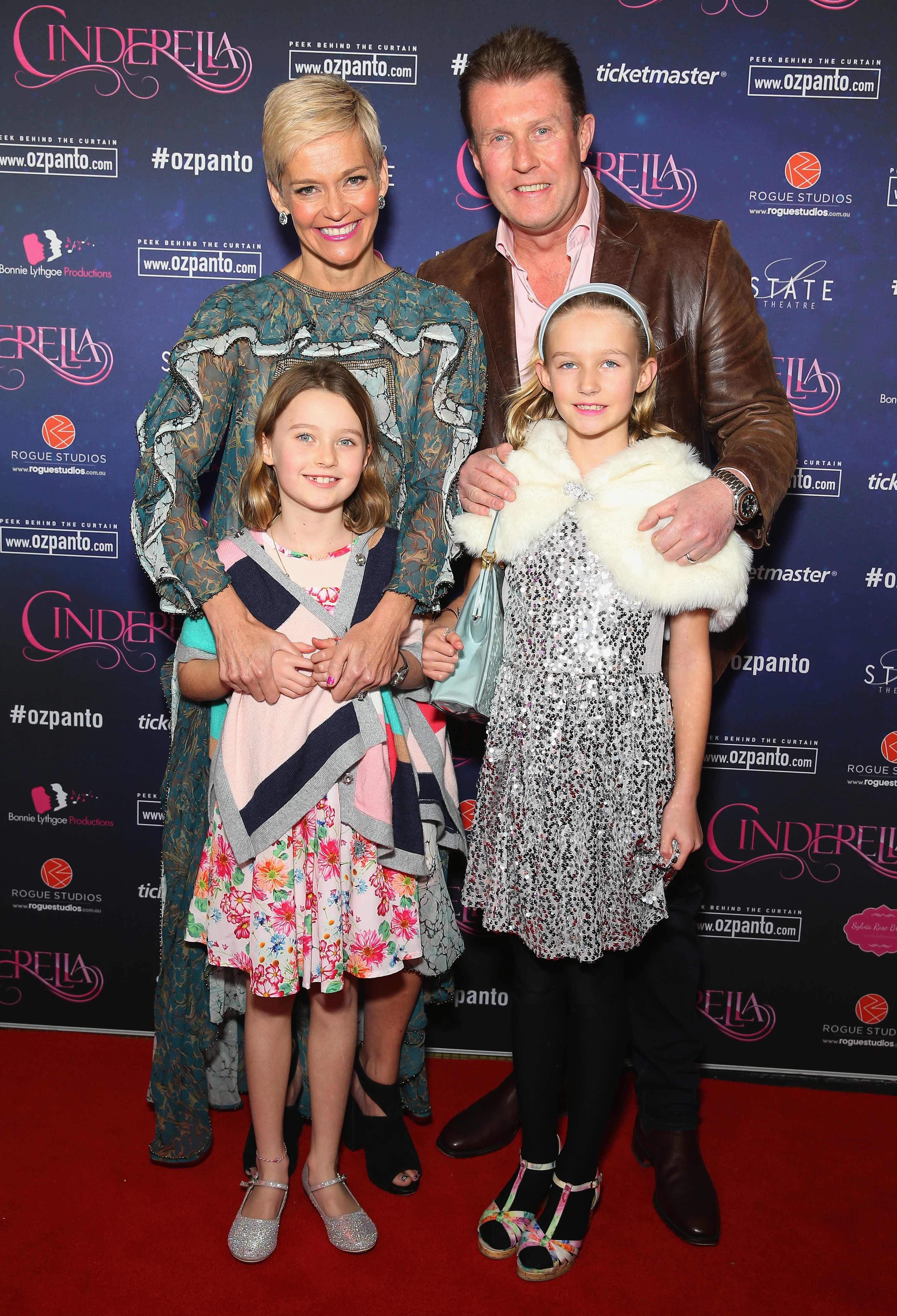 Jessica Rowe, Peter Overton, Allegra Overton and Giselle Overton, arrives ahead of opening night of Cinderella at State Theatre on July 1, 2016 in Sydney, Australia.