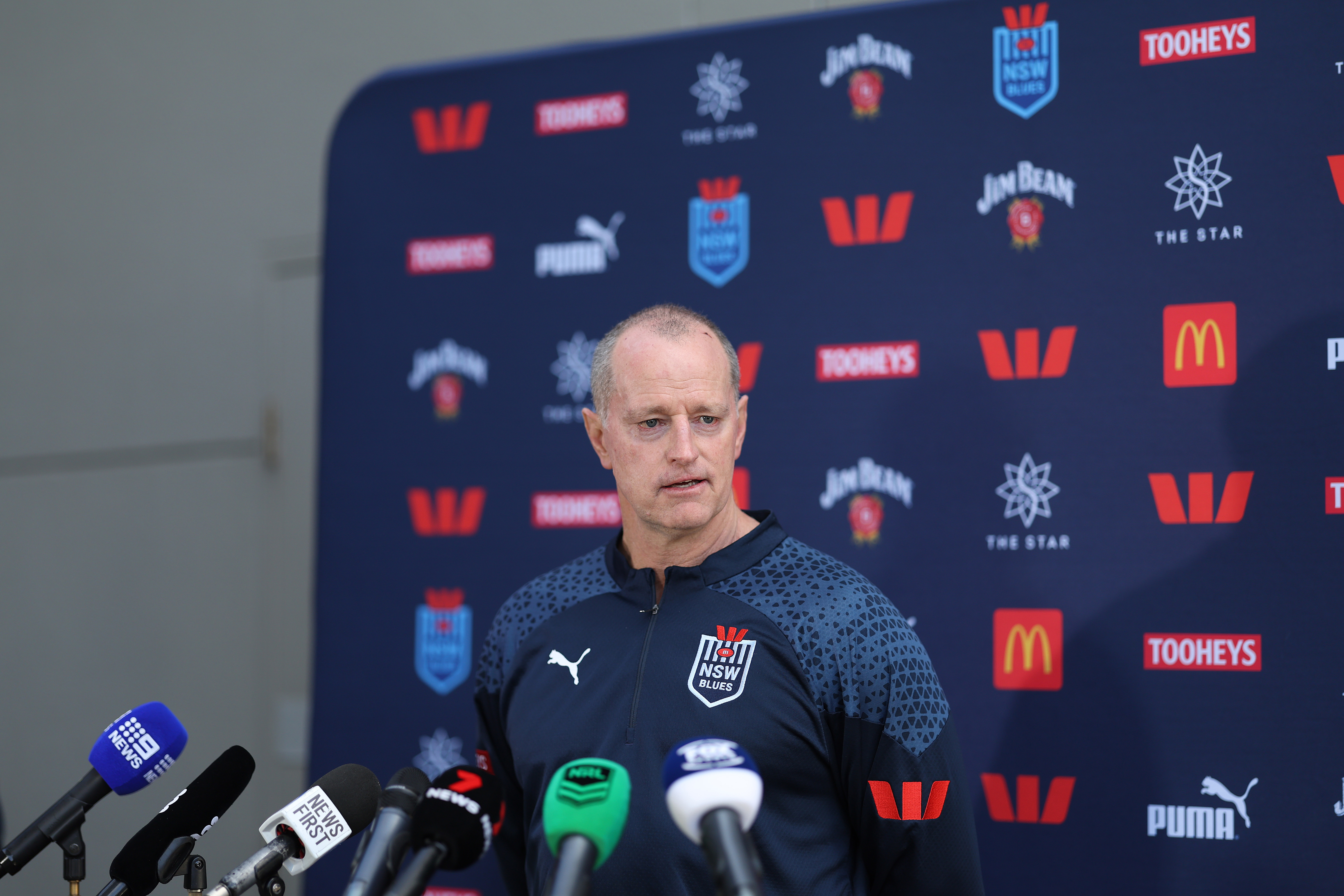 NSW Blues coach Michael Maguire speaks to the media during a New South Wales Blues State of Origin Media Session at Pullman at Sydney Olympic Park on June 04, 2024 in Sydney, Australia. (Photo by Mark Metcalfe/Getty Images)