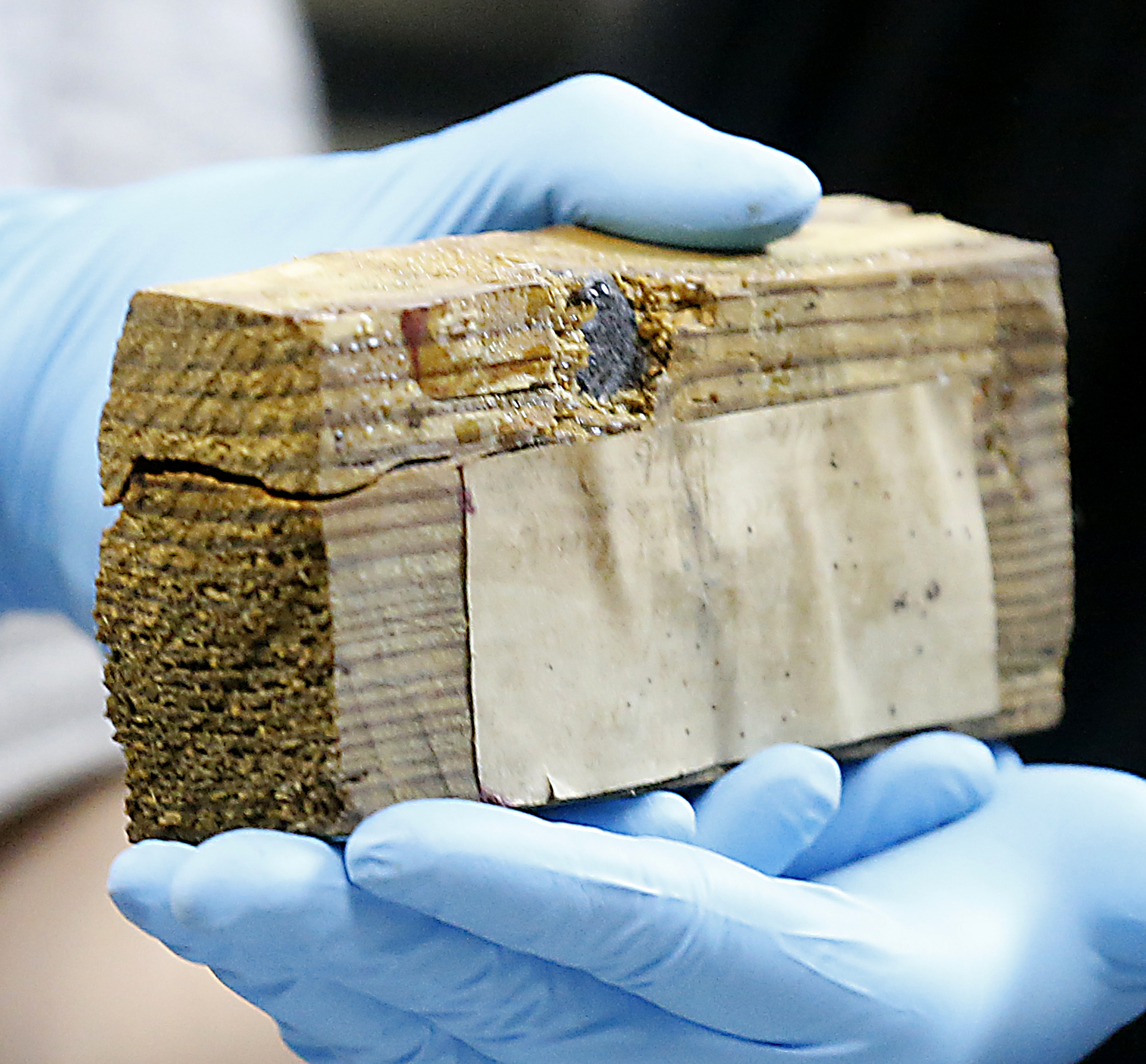 A block of wood with a bullet embedded was another artefact uncovered inside the time capsule.  