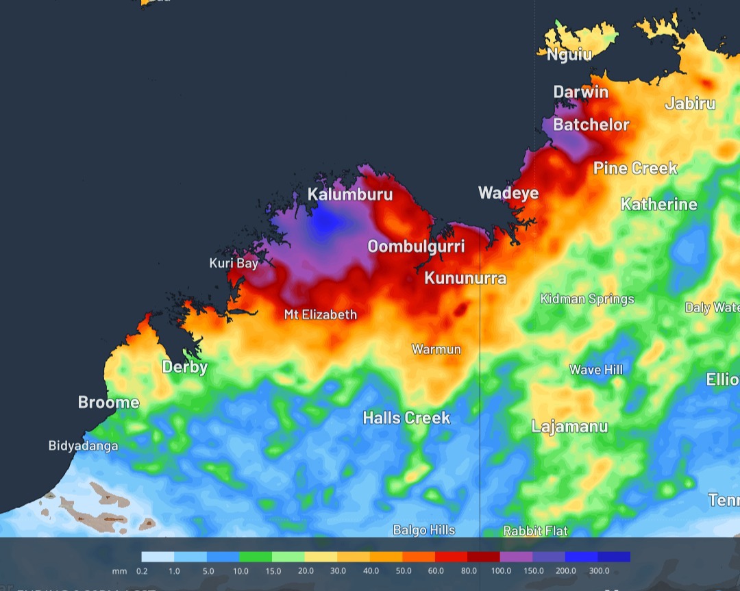 Tropical Cyclone Narelle rainfall totals map