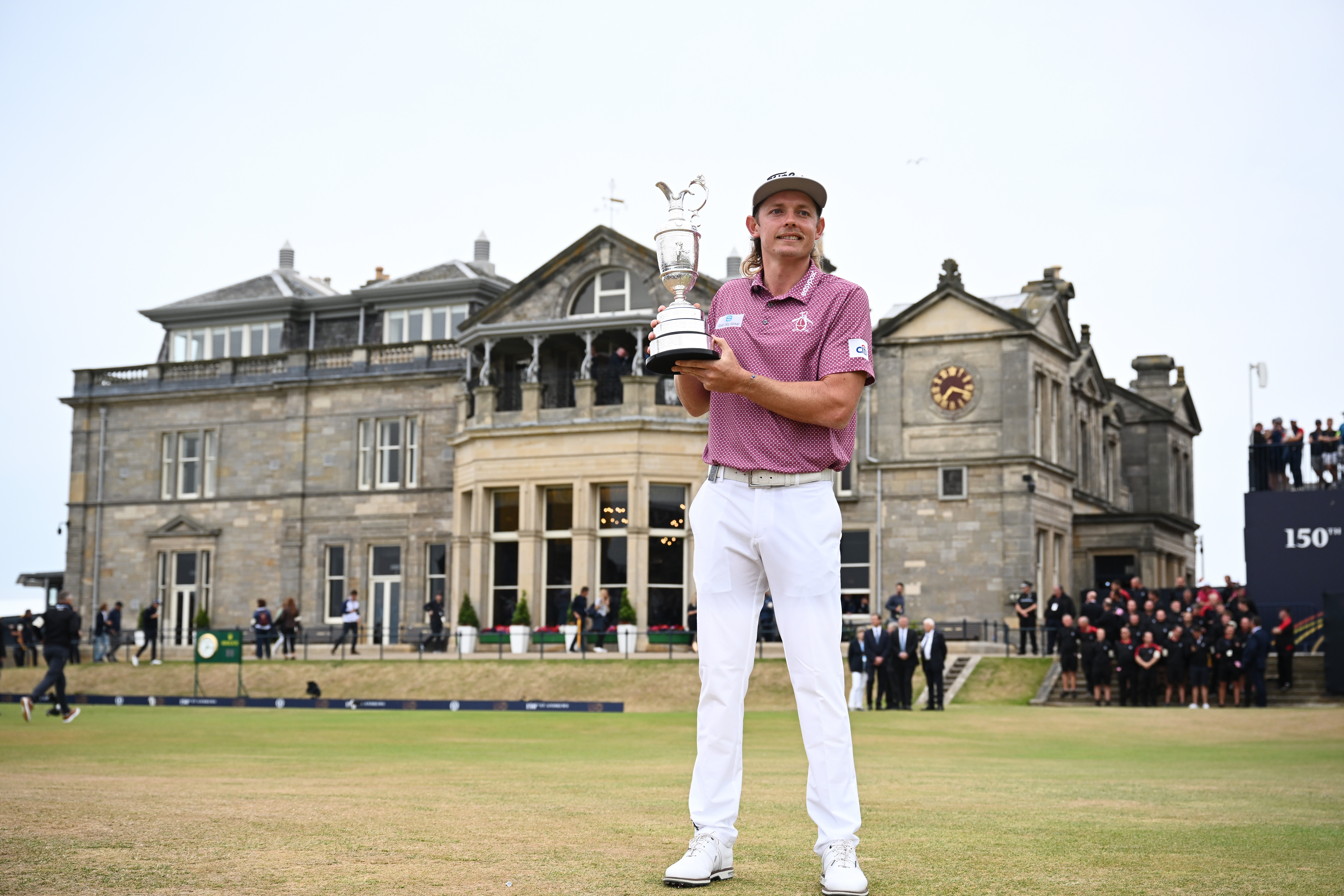 Cameron Smith of Australia poses with The Claret Jug in celebration of victory on the eighteenth green during Day Four of The 150th Open at St Andrews Old Course on July 17, 2022 in St Andrews, Scotland. (Photo by Stuart Franklin/R&A/R&A via Getty Images)