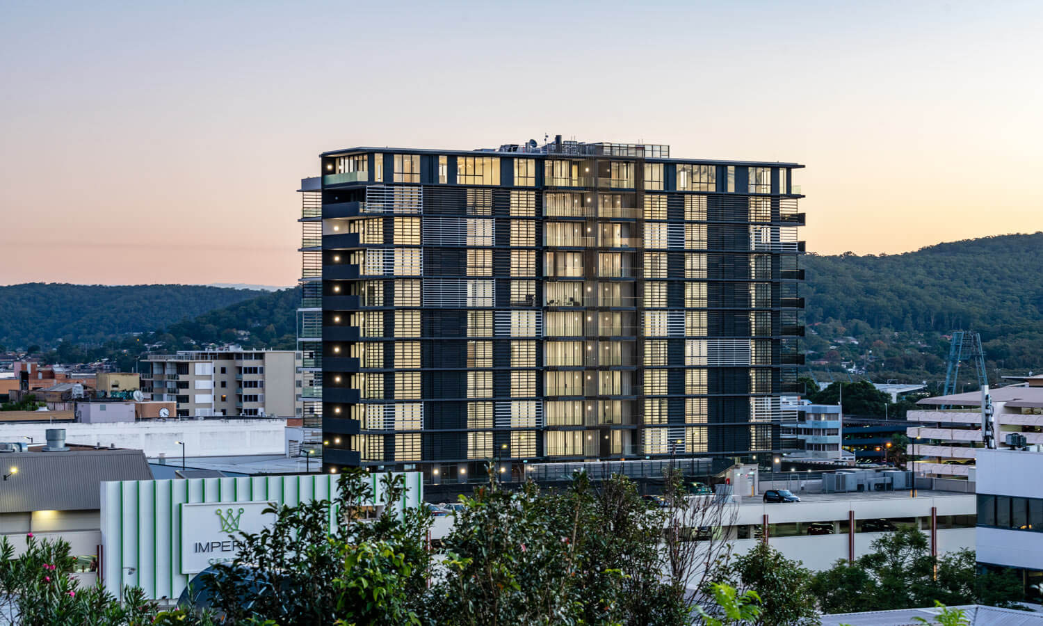 Fourteen-storey luxury apartment building Bonython Tower, built by Stevens Construction.