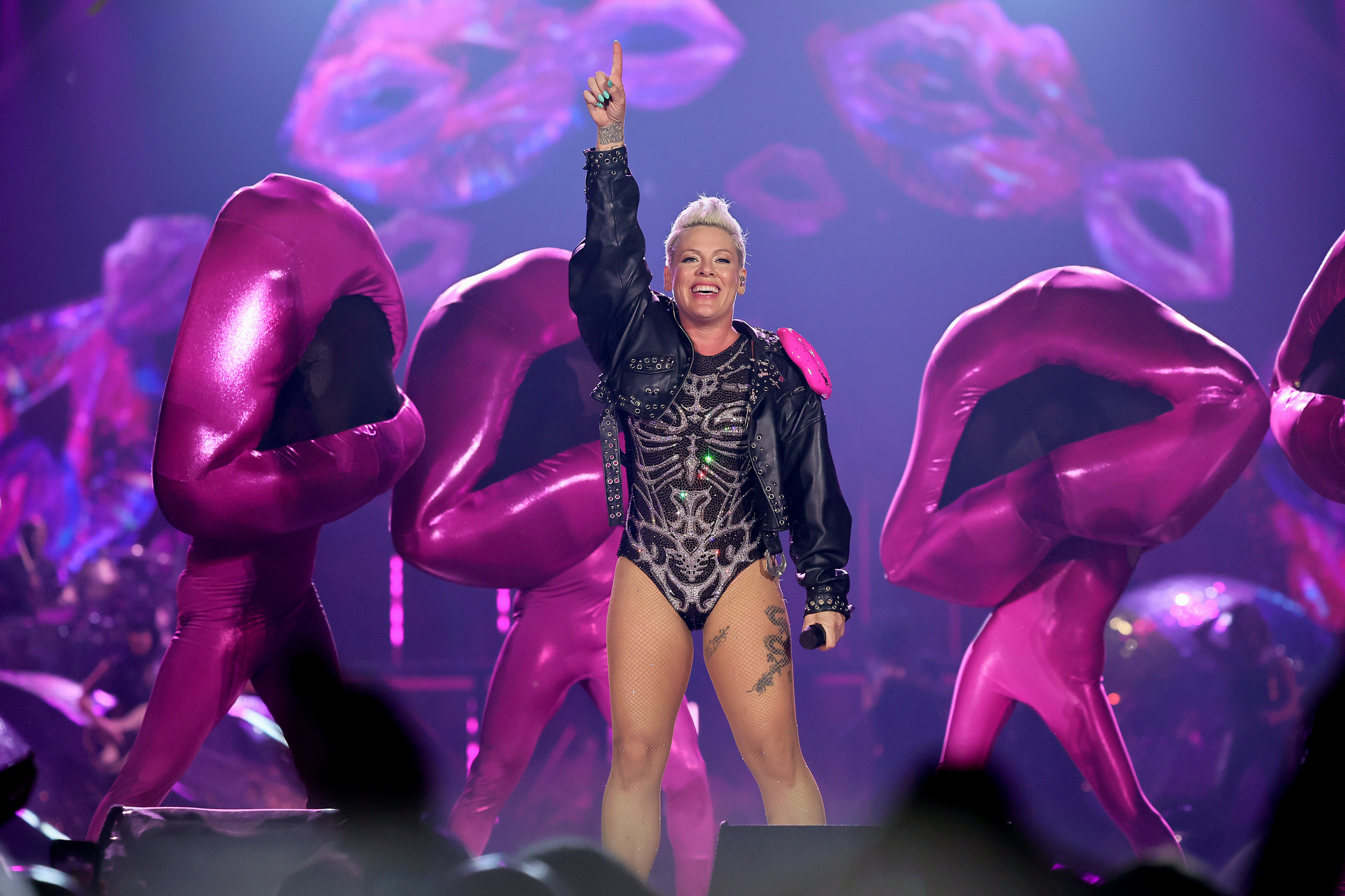 Pink the singer performs on stage, August 2024