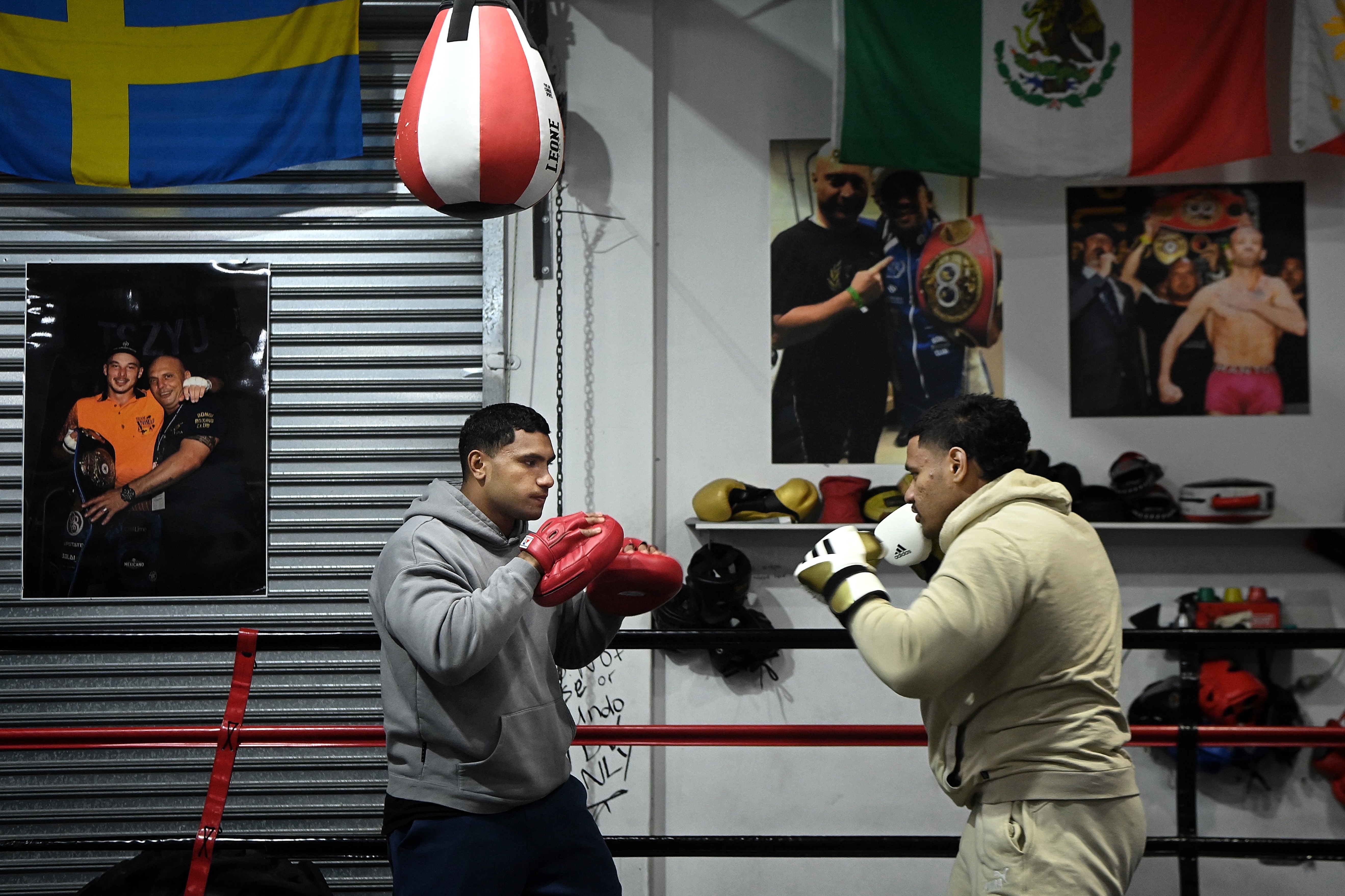 Tevita Pangai (left) trains with his brother Jermaine Pangai  (right) at the Bondi Boxing Club.