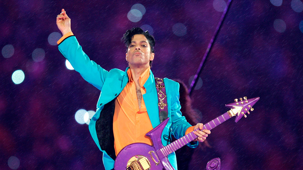 Prince performs during the halftime show at the Super Bowl XLI football game in Miami in 2007. (AP)
