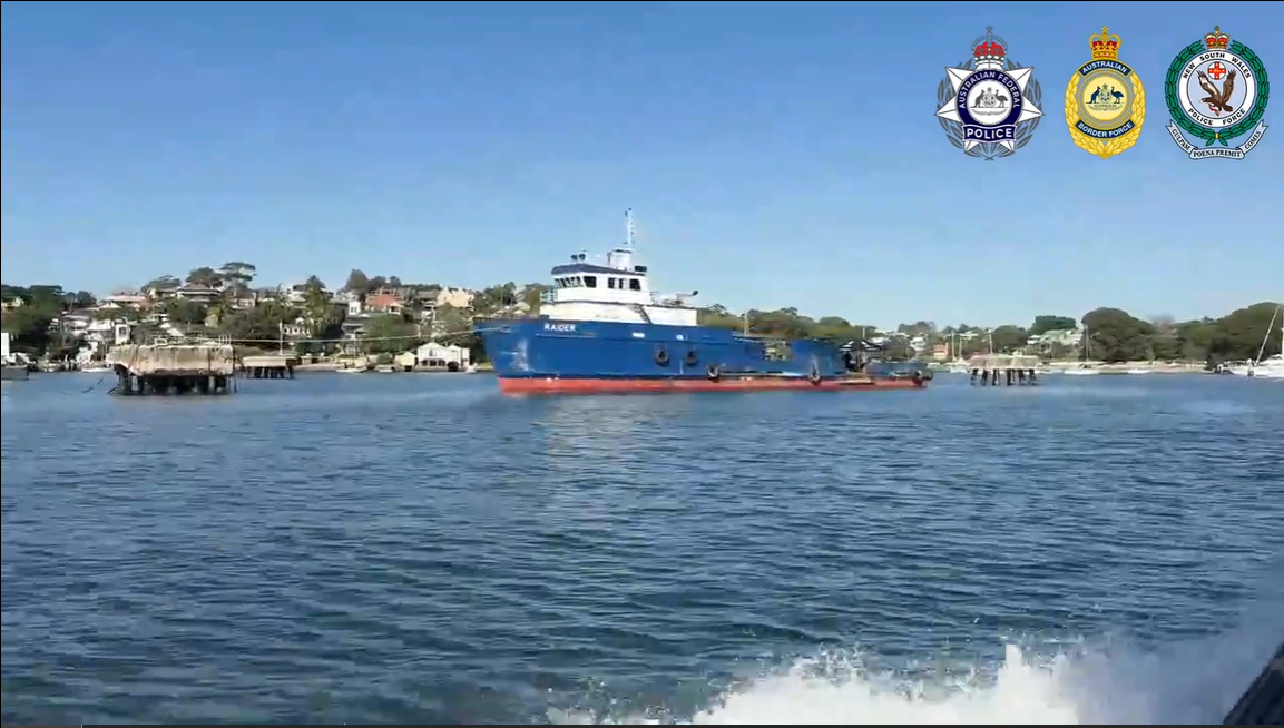 The MV Raider is towed into Sydney Harbour after making a distress call.