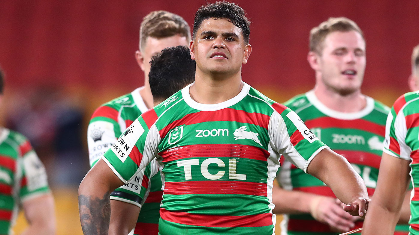  Latrell Mitchell of the Rabbitohs looks on after the round 24 NRL match between the Sydney Roosters and the South Sydney Rabbitohs at Suncorp Stadium on August 27, 2021, in Brisbane, Australia. (Photo by Chris Hyde/Getty Images)