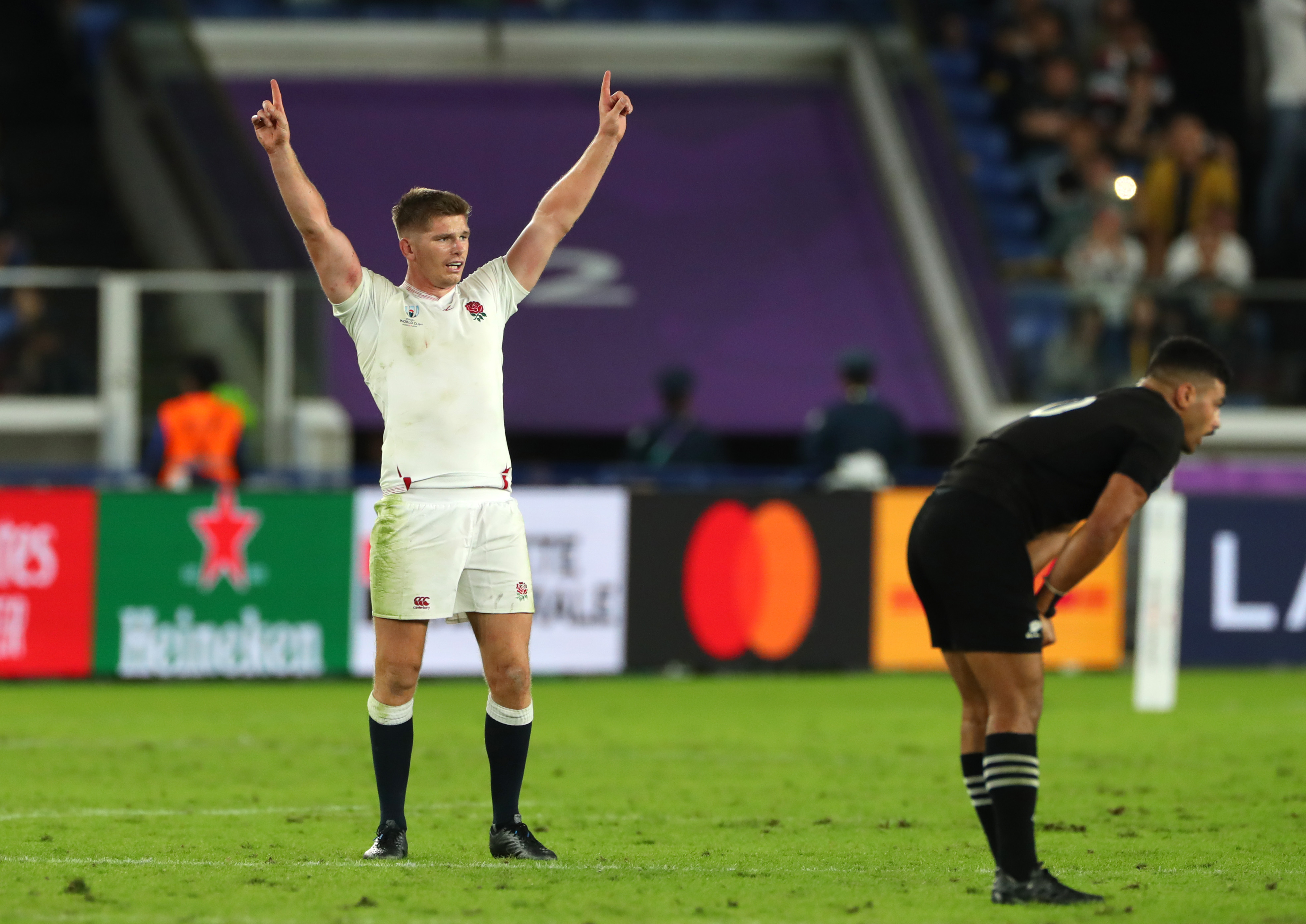 Owen Farrell of England celebrates winning the 2019 Rugby World Cup semifinal.