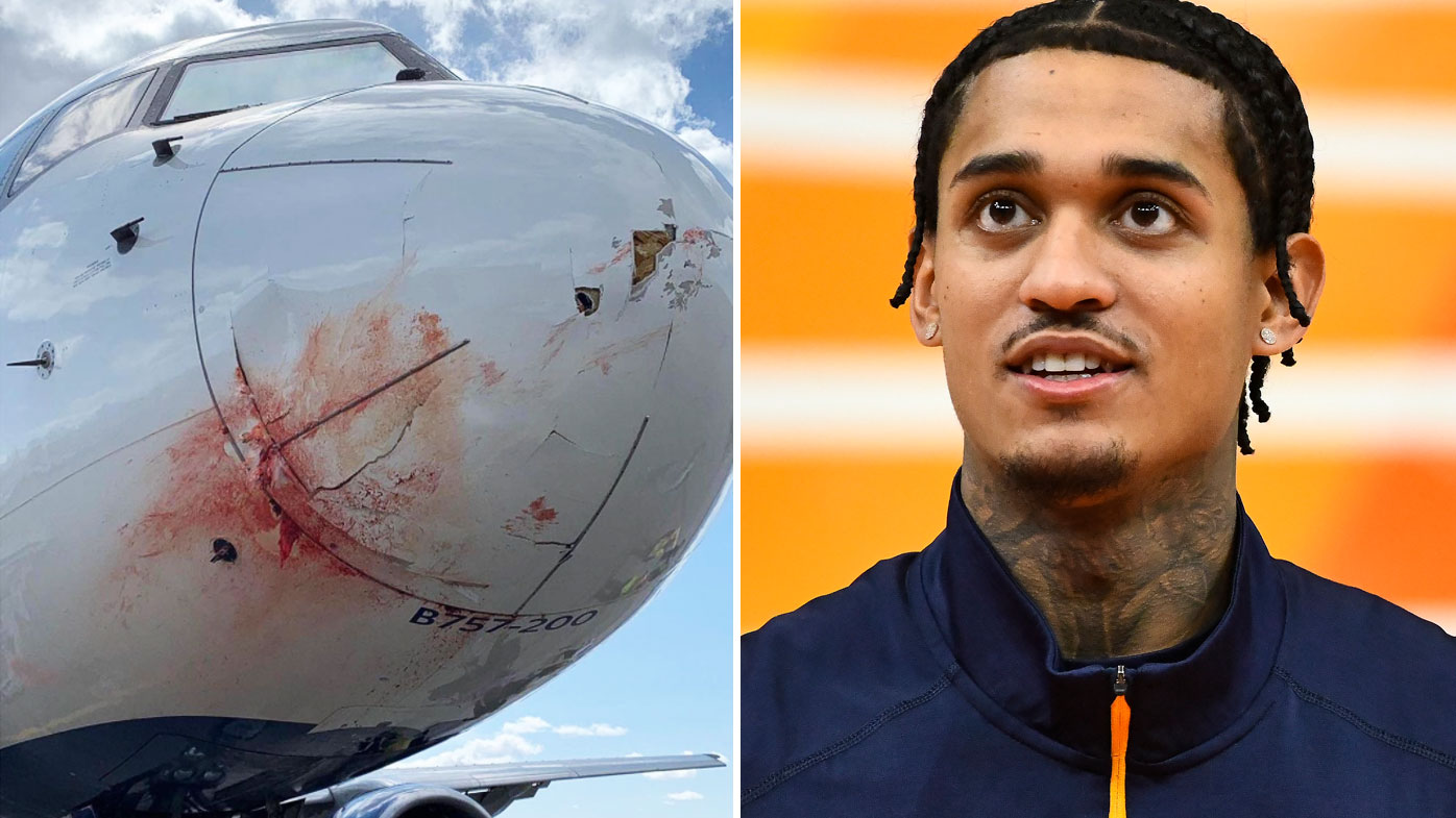 A plane the Utah Jazz were on struck a flock of birds, forcing an emergency landing. (Getty/Twitter)