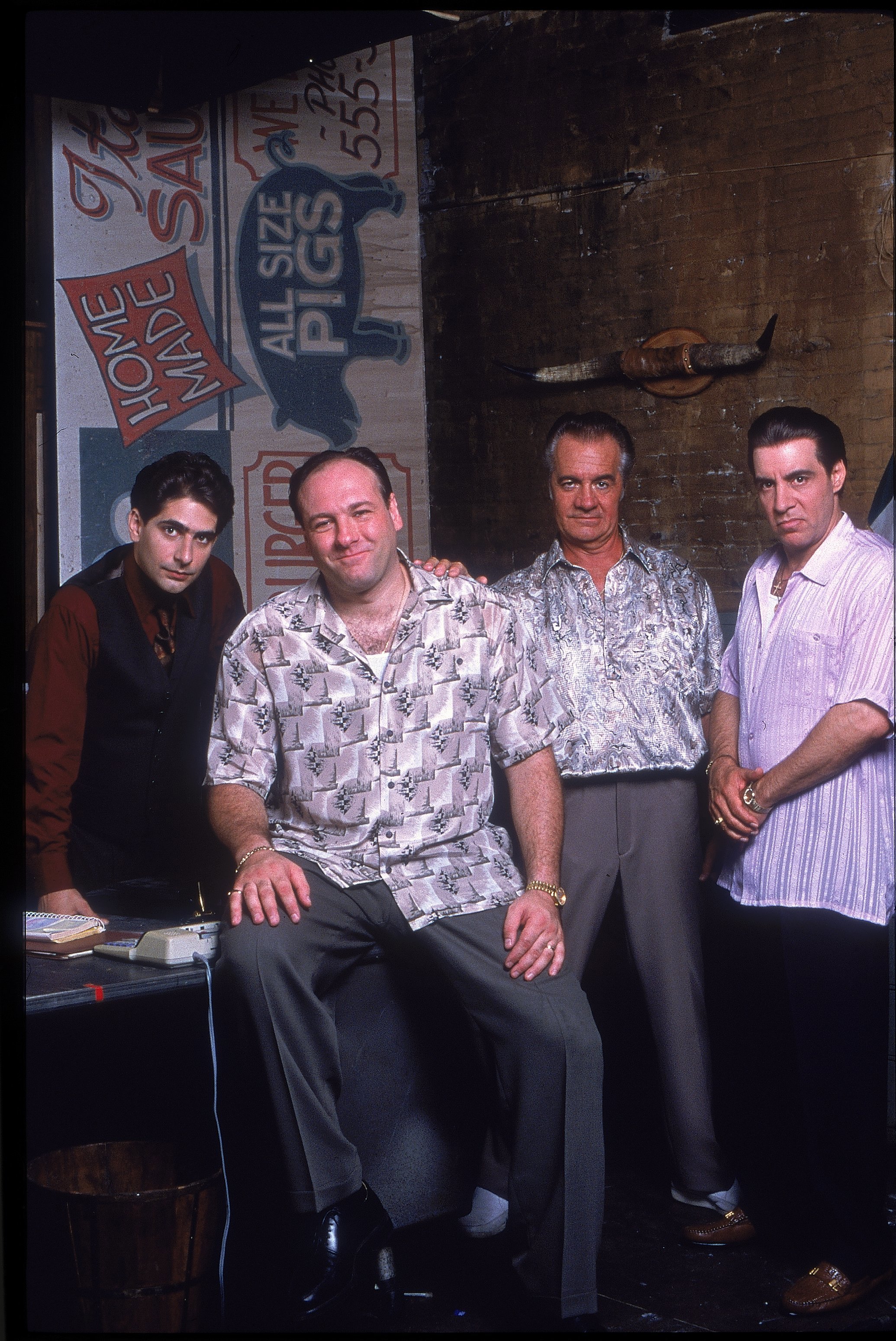 (L-R) Actors Michael Imperioli, Jmaes Gandolfini, Tony Siroco & Steve Van Zandt in scene from HBO cable TV series The Sopranos.