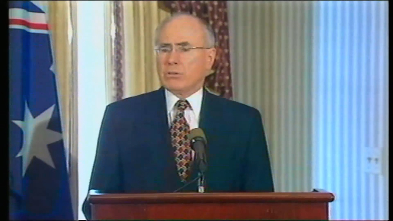 John Howard speaks in Washington after the Twin Towers were struck on September 11, 2001.