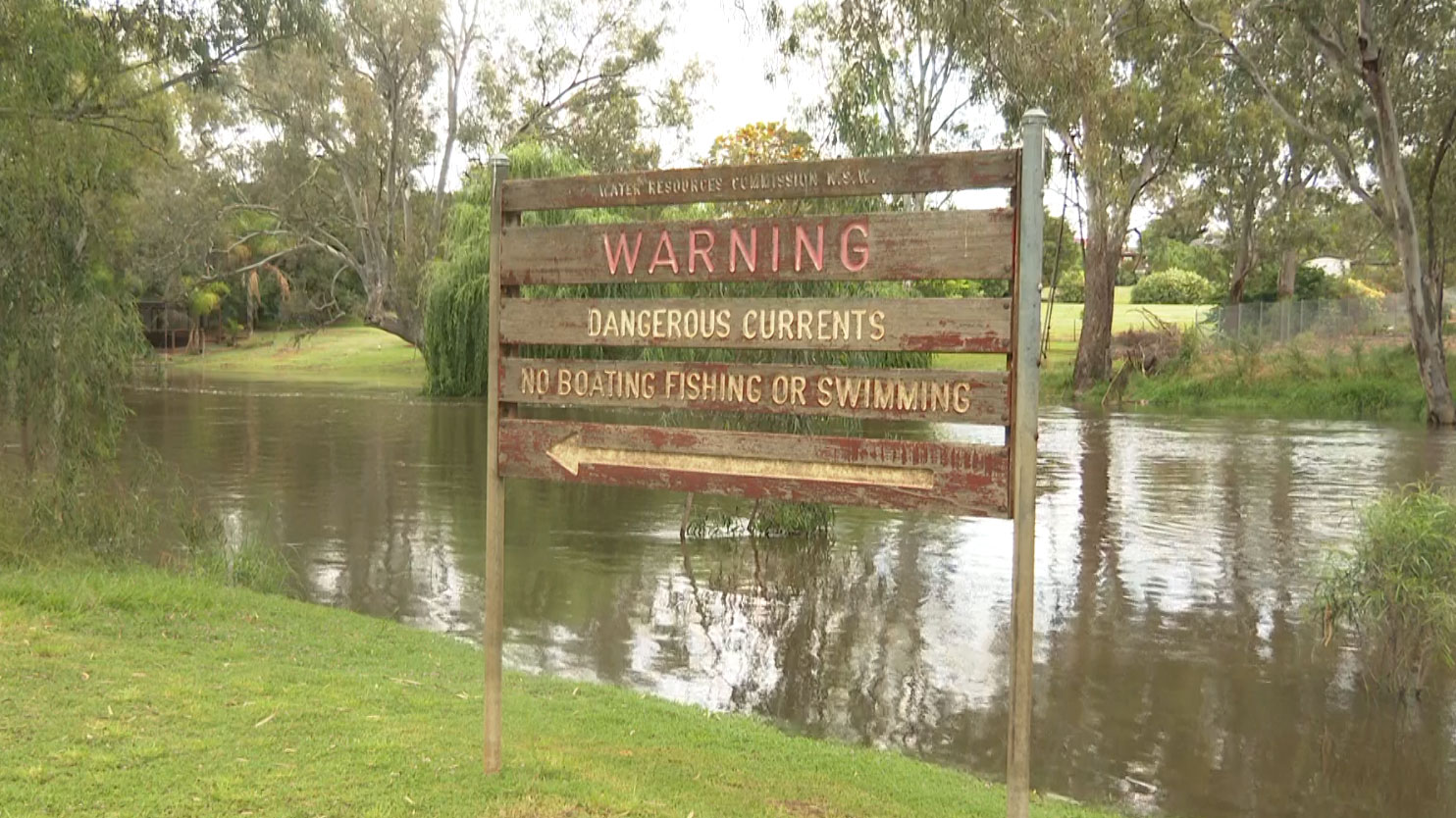 The flooded river mean currents were fast flowing.