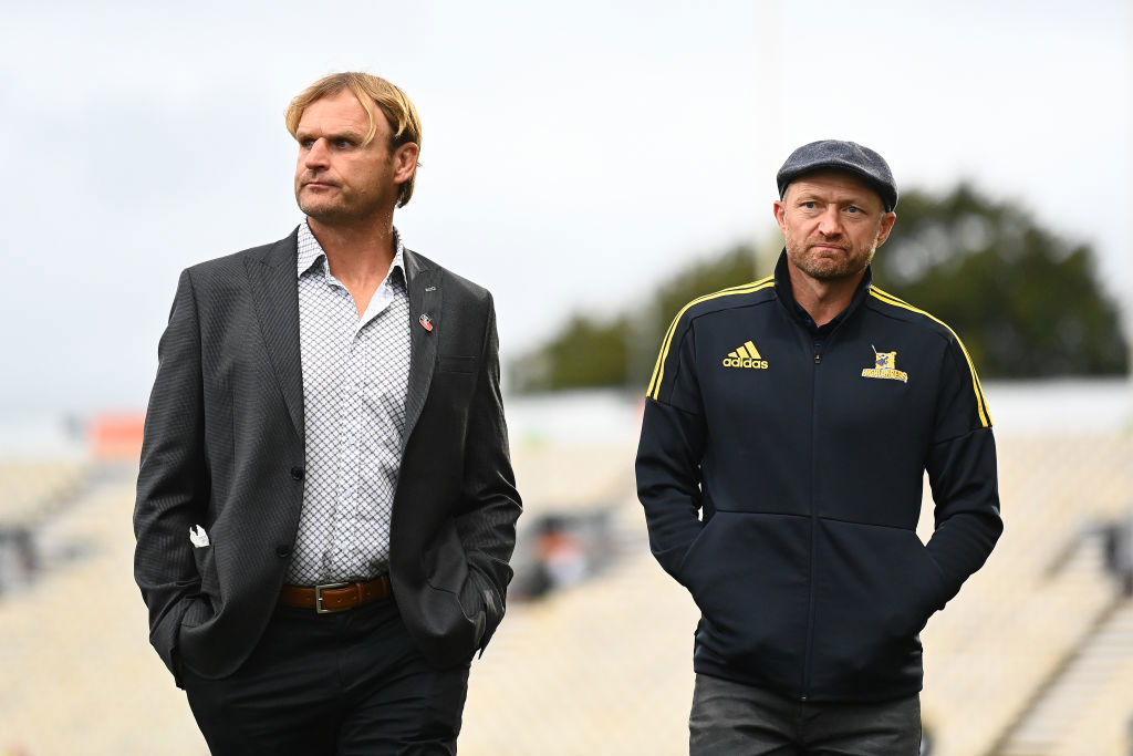 Crusaders coach Scott Robertson and Highlanders coach Tony Brown.