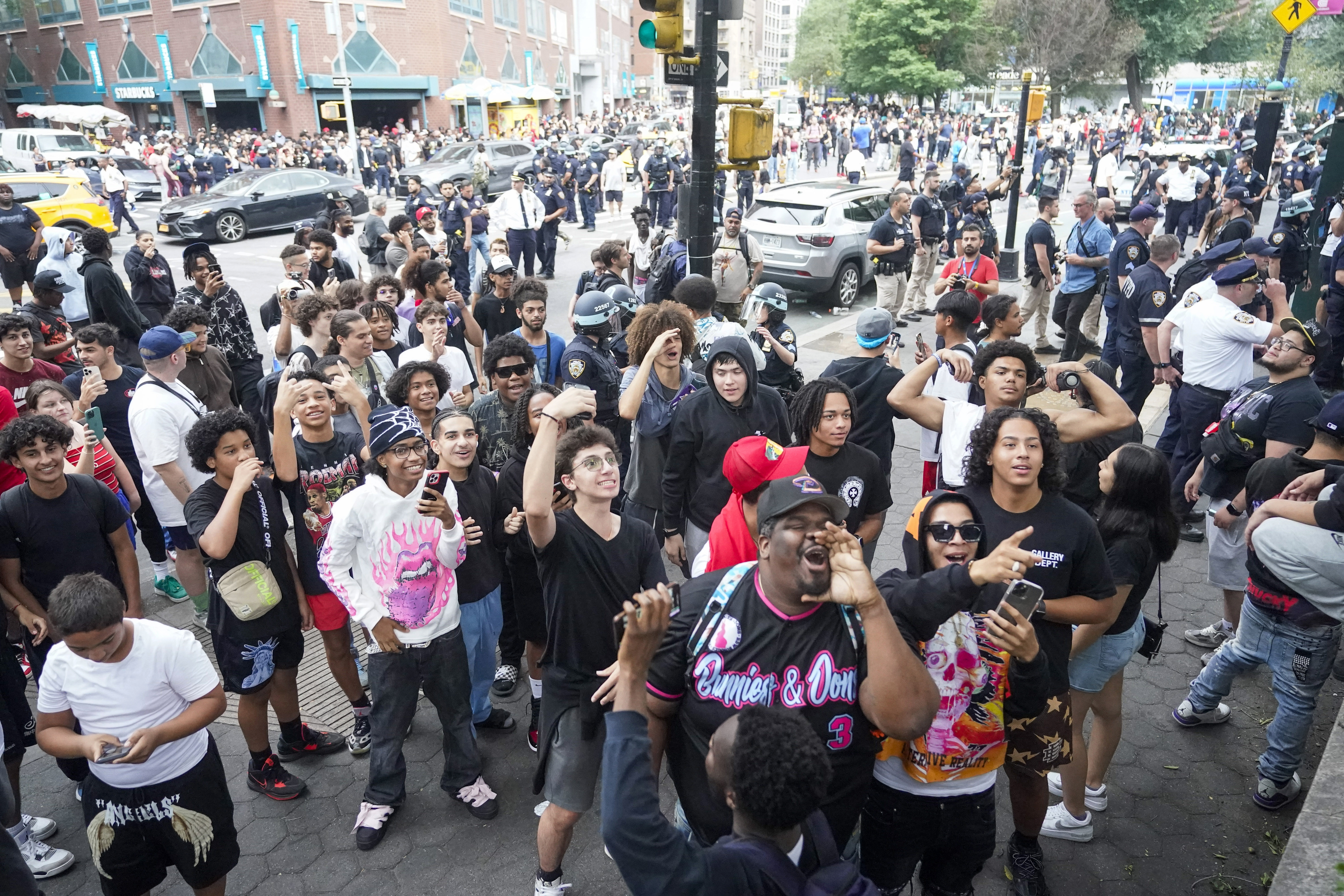 People chant anti-NYPD slogans, Friday, Aug. 4, 2023, in New York's Union Square. 