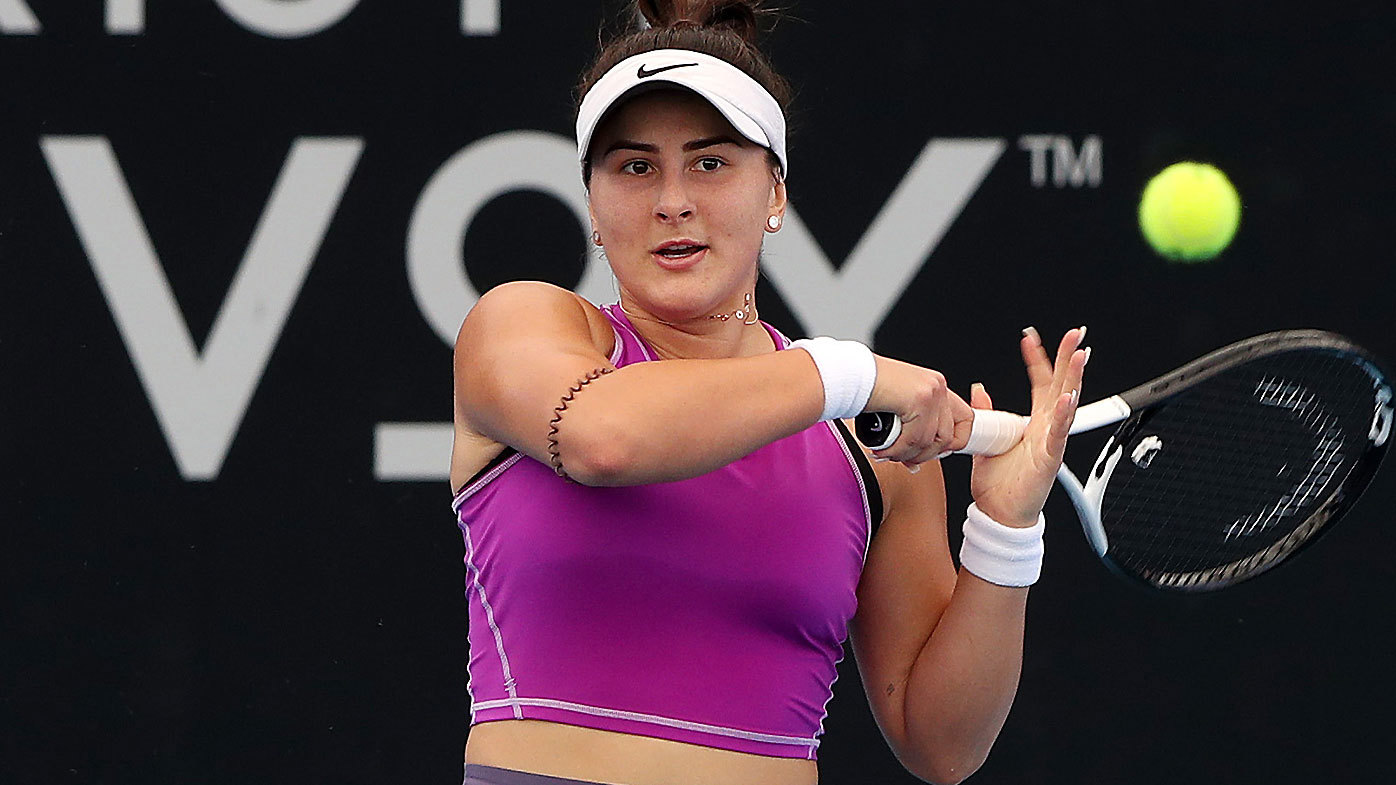 ADELAIDE, AUSTRALIA - JANUARY 01: Bianca Andreescu of Canada competes againstgm during day one of the 2023 Adelaide International at Memorial Drive on January 01, 2023 in Adelaide, Australia. (Photo by Sarah Reed/Getty Images)