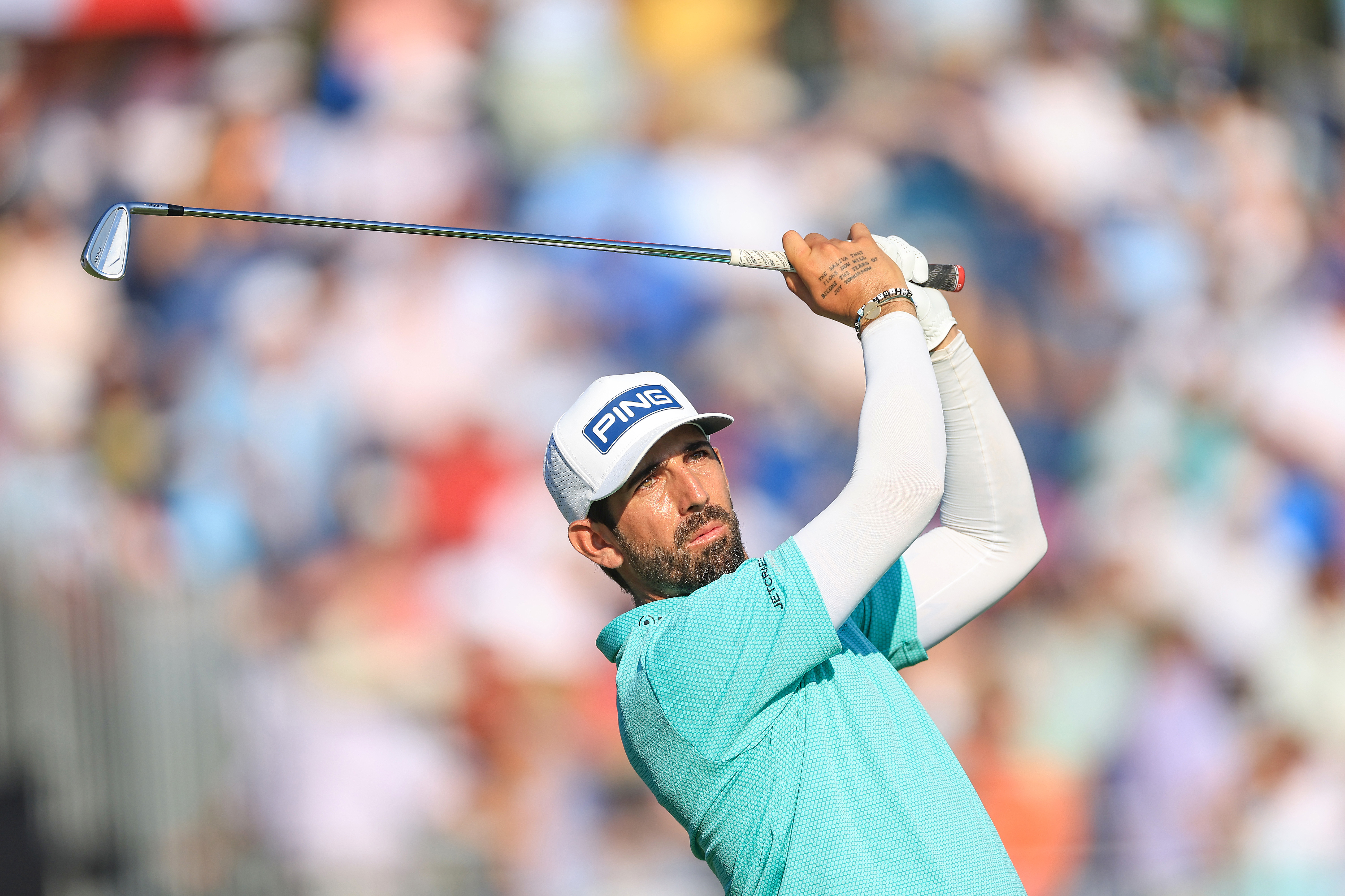 Matthieu Pavon of France plays his tee shot on the 13th hole during the third round of the 2024 U.S. Open on the No.2 Course at The Pinehurst Resort on June 15, 2024 in Pinehurst, North Carolina. (Photo by David Cannon/Getty Images)