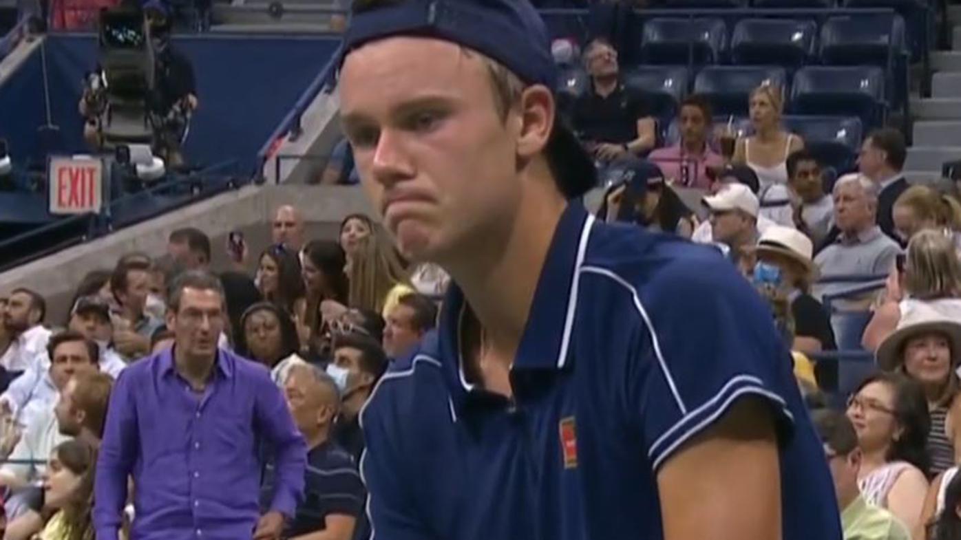 A frustrated Holger Rune during his opening round US Open match against Novak Djokovic.