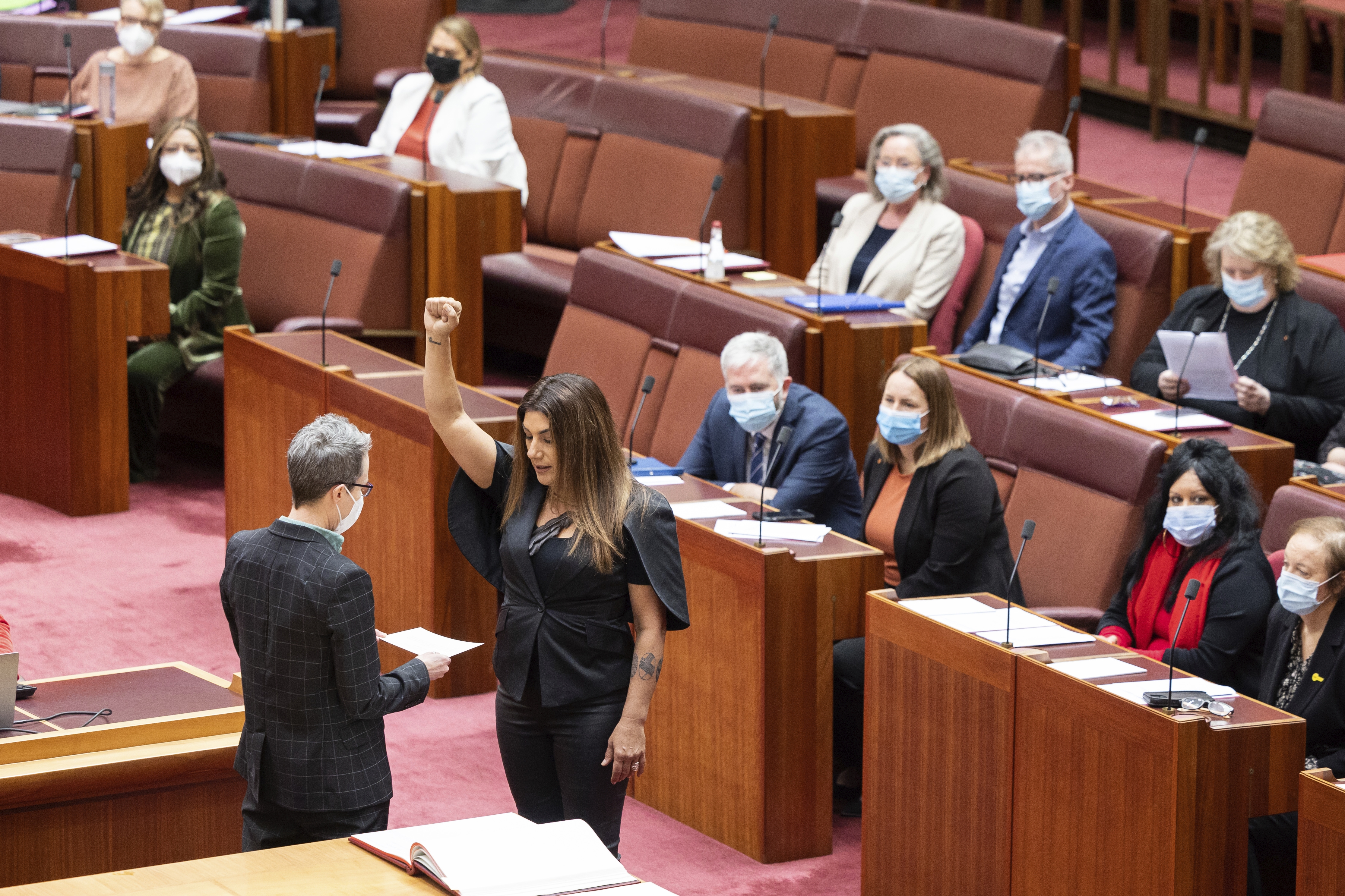 Senator Lidia Thorpe, is sworn-in, in the Senate at Parliament House in Canberra on Monday 1 August 2022.