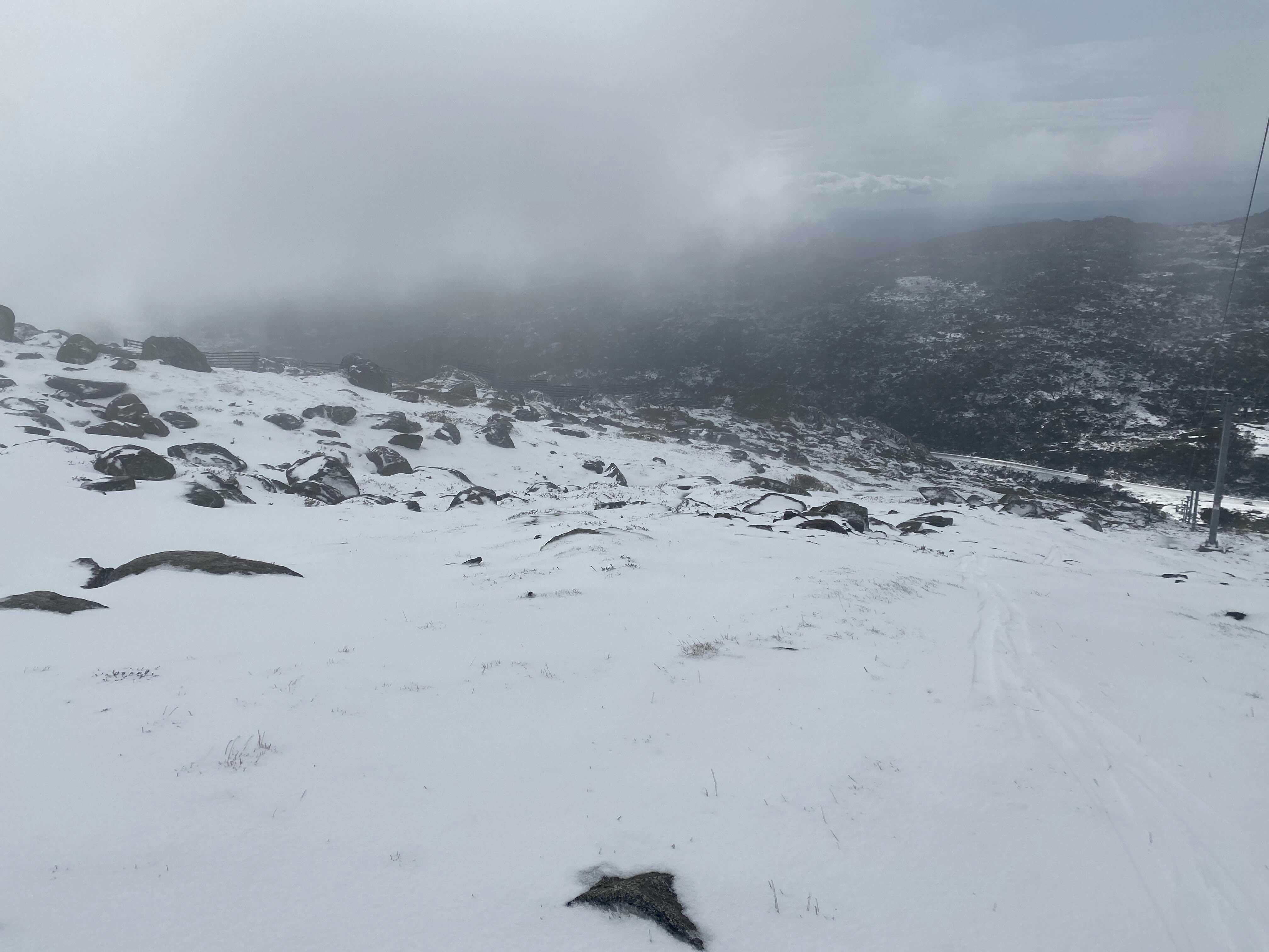 Parts of Australia, such as Thredbo and Perisher, pictured here, experienced rare summer snow.