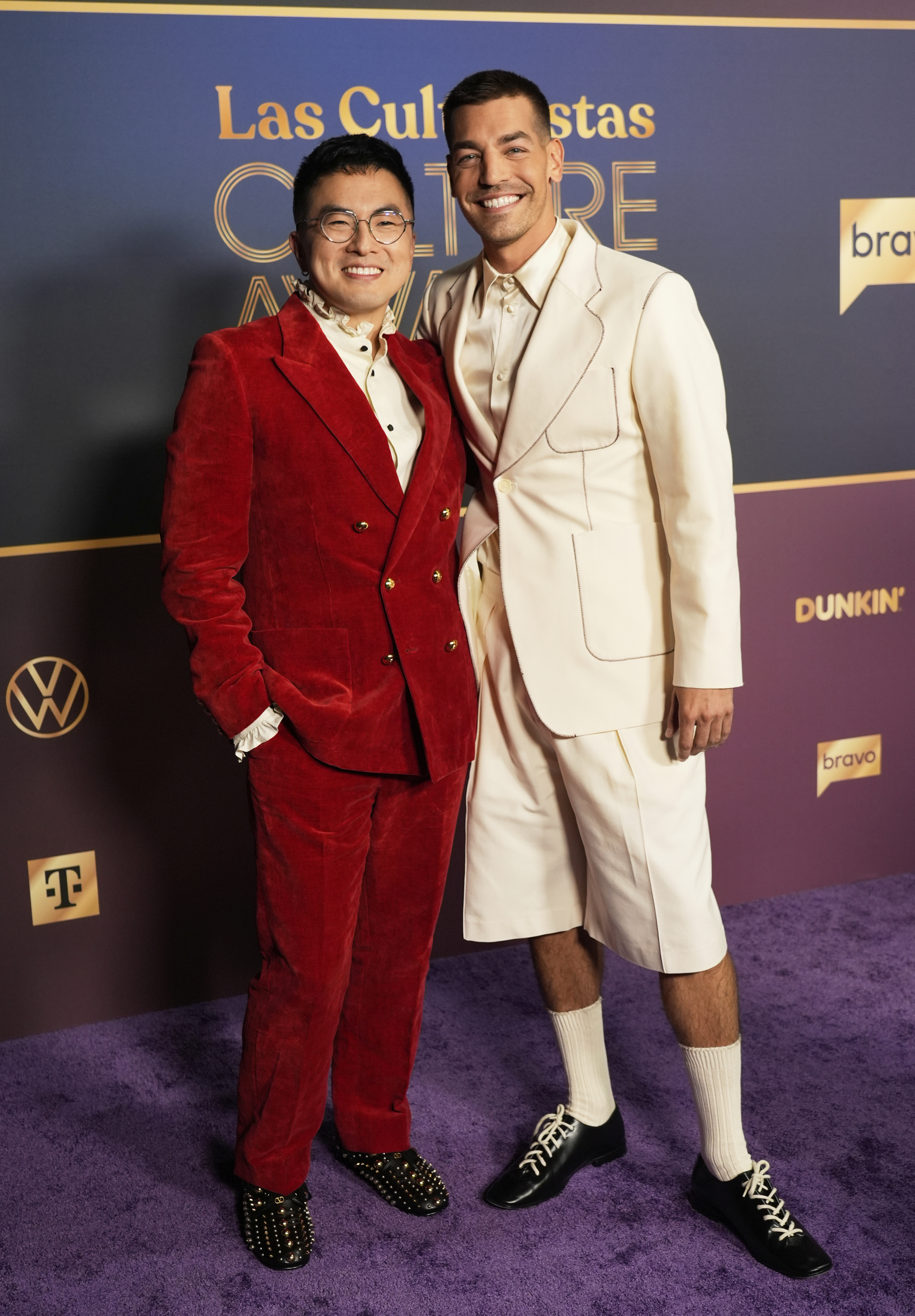 Co-hosts Bowen Yang, left, and Matt Rogers at the Las Culturistas Culture Awards on July 17, 2025, at The Orpheum Theatre in Los Angeles. 
