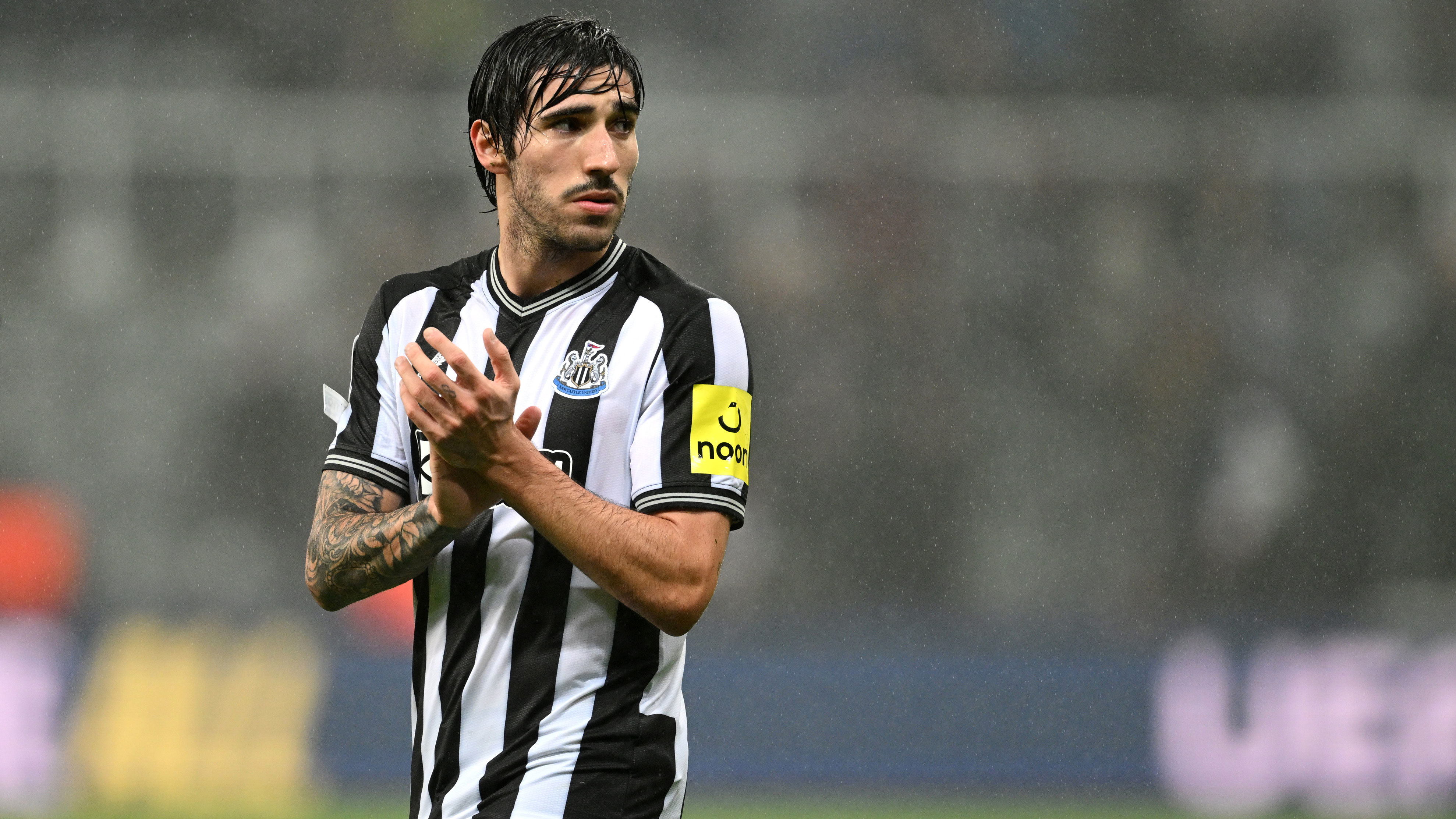 Sandro Tonali of Newcastle looks on after the UEFA Champions League match between Newcastle United FC and Borussia Dortmund at St. James Park on October 25, 2023. 