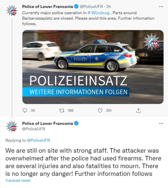 Tweet about stabbing incident in Würzburg