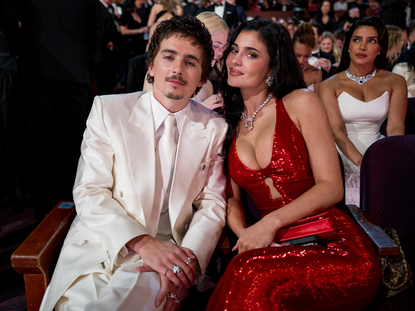 Timothée Chalamet and Kylie Jenner attend the 98th Annual Oscars at Dolby Theatre on March 15, 2026 in Hollywood, California.