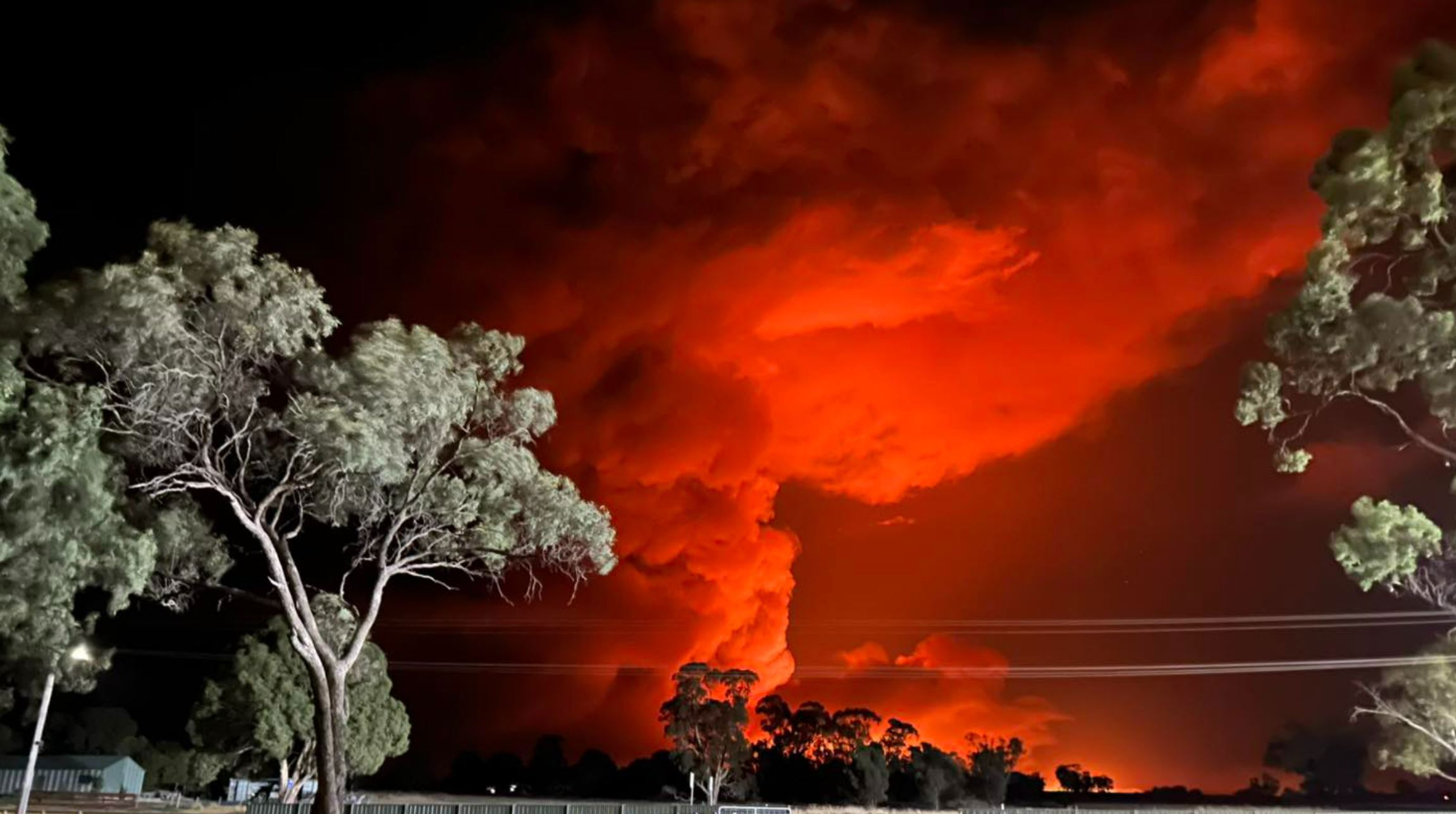 Victorian bushfires: Fire closing in on the back of Goroke, Little Desert fire. 2.2.25