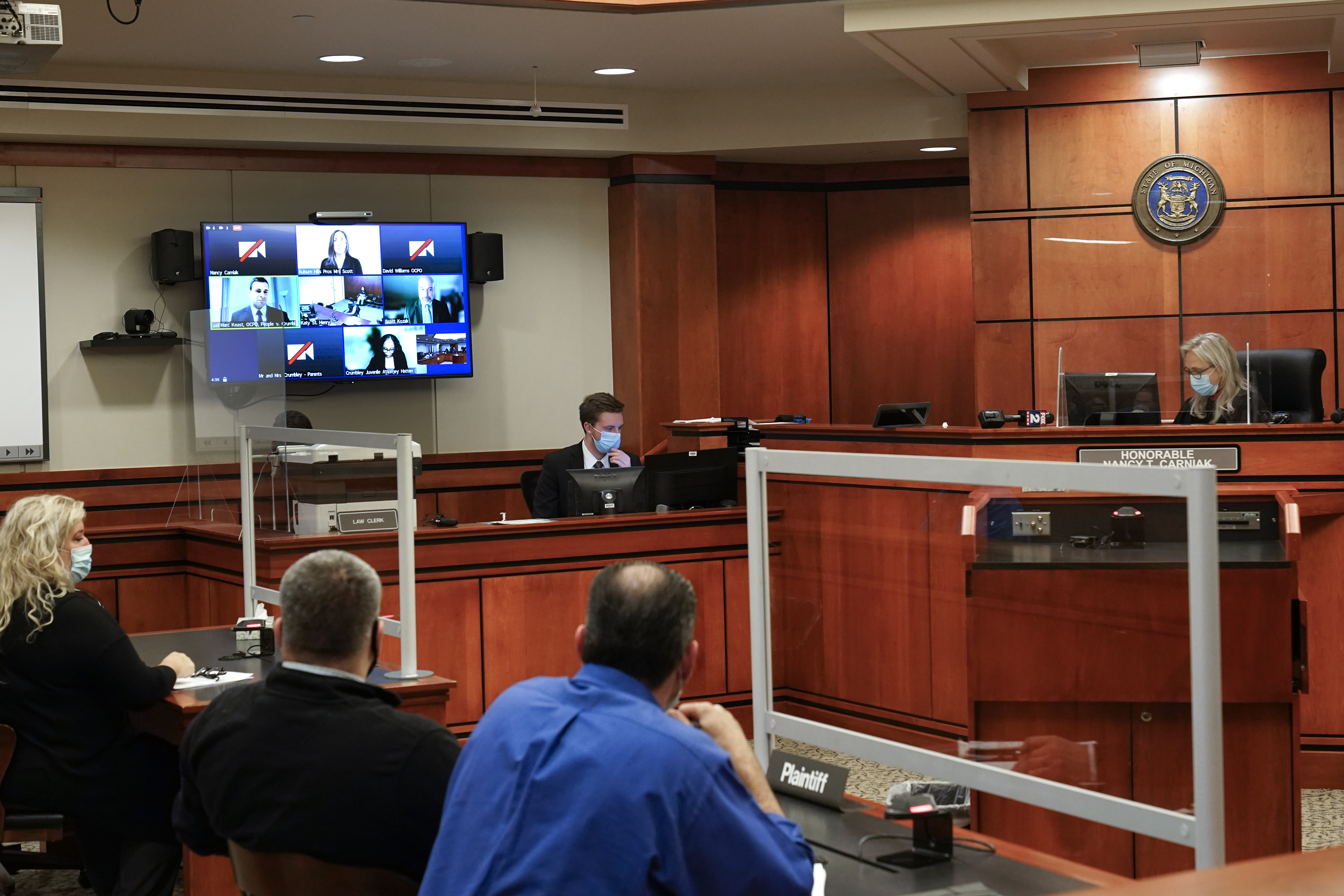 Ethan Crumbley appears on a video arraignment at 52nd District Court in front of Judge Nancy Carniak in Rochester Hills, Mich., Wednesday, Dec. 1, 2021. 
