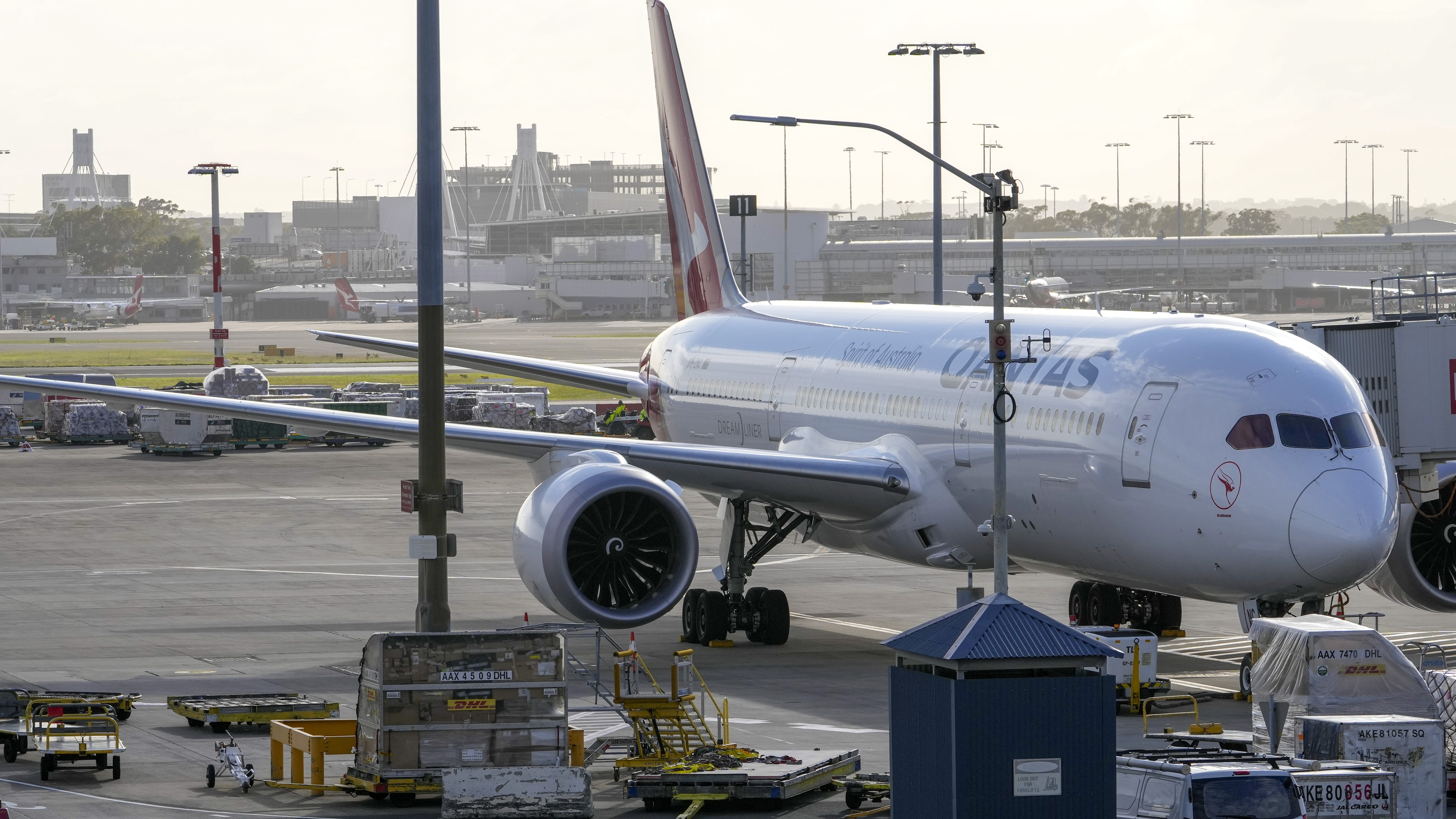 A plane arrives at Sydney Airport.