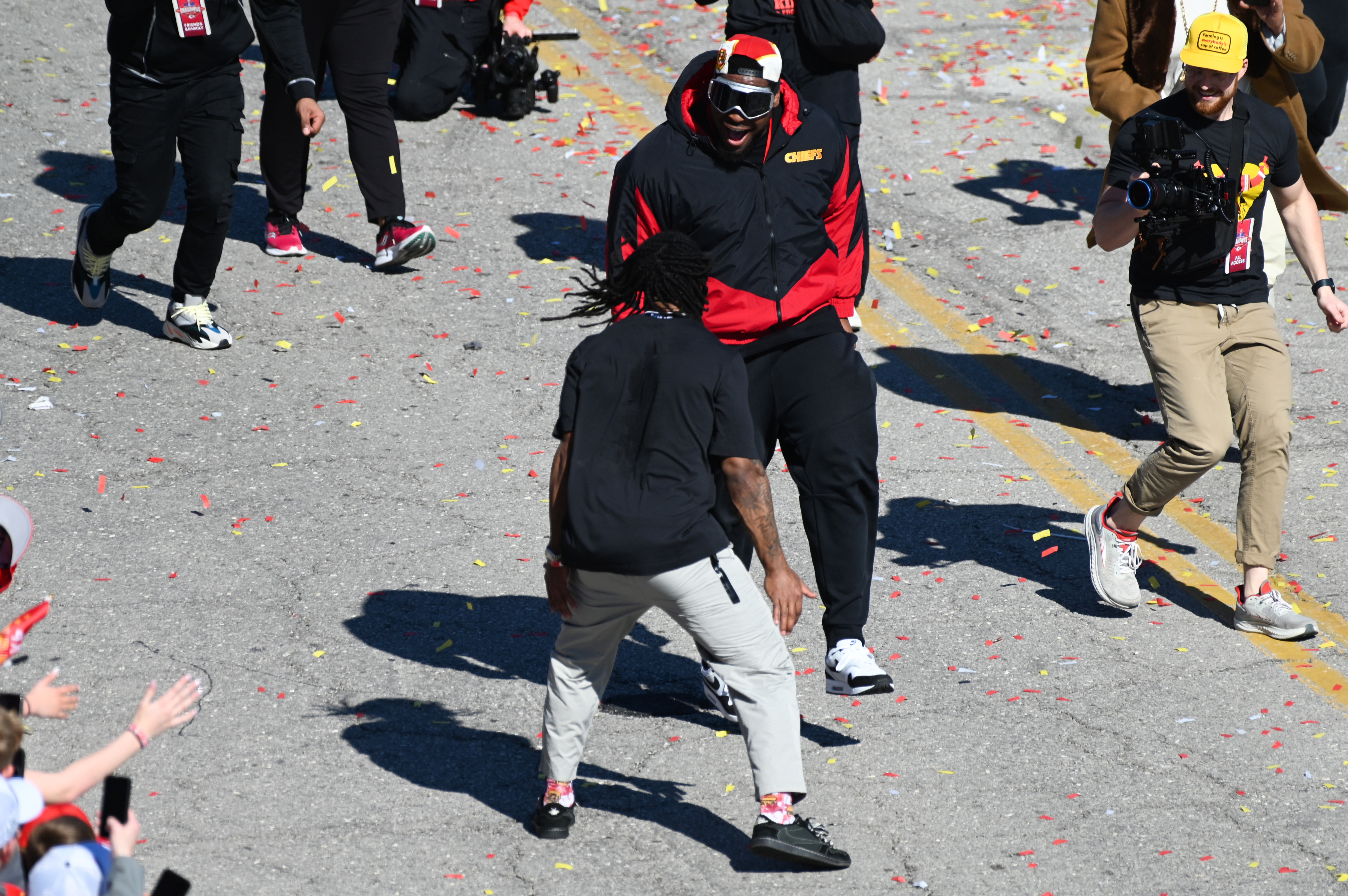 Trey Smith and Isiah Pacheco  of the Kansas City Chiefs at the parade.