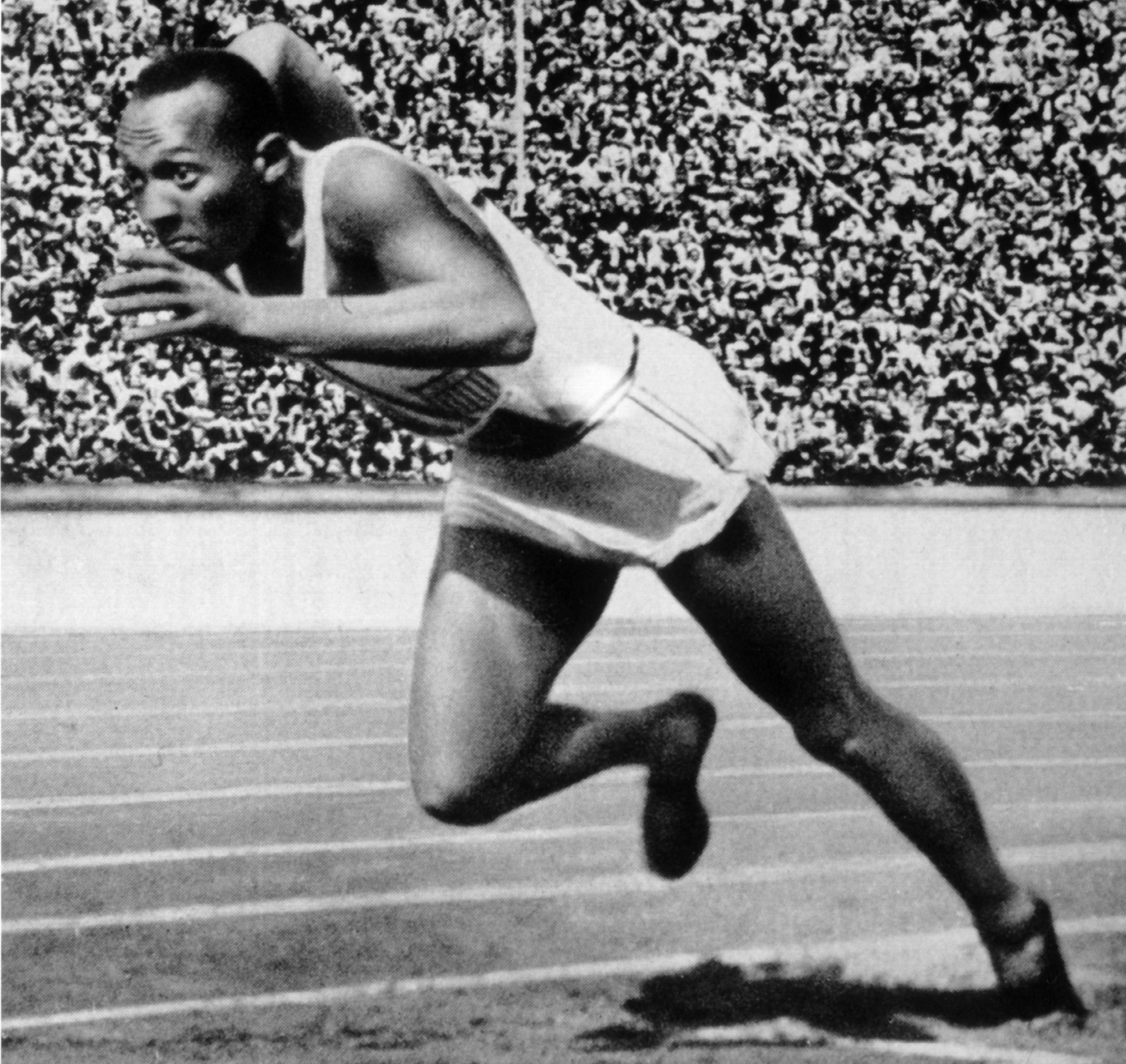 Jesse Owens in action at the Berlin 1936 Olympics.