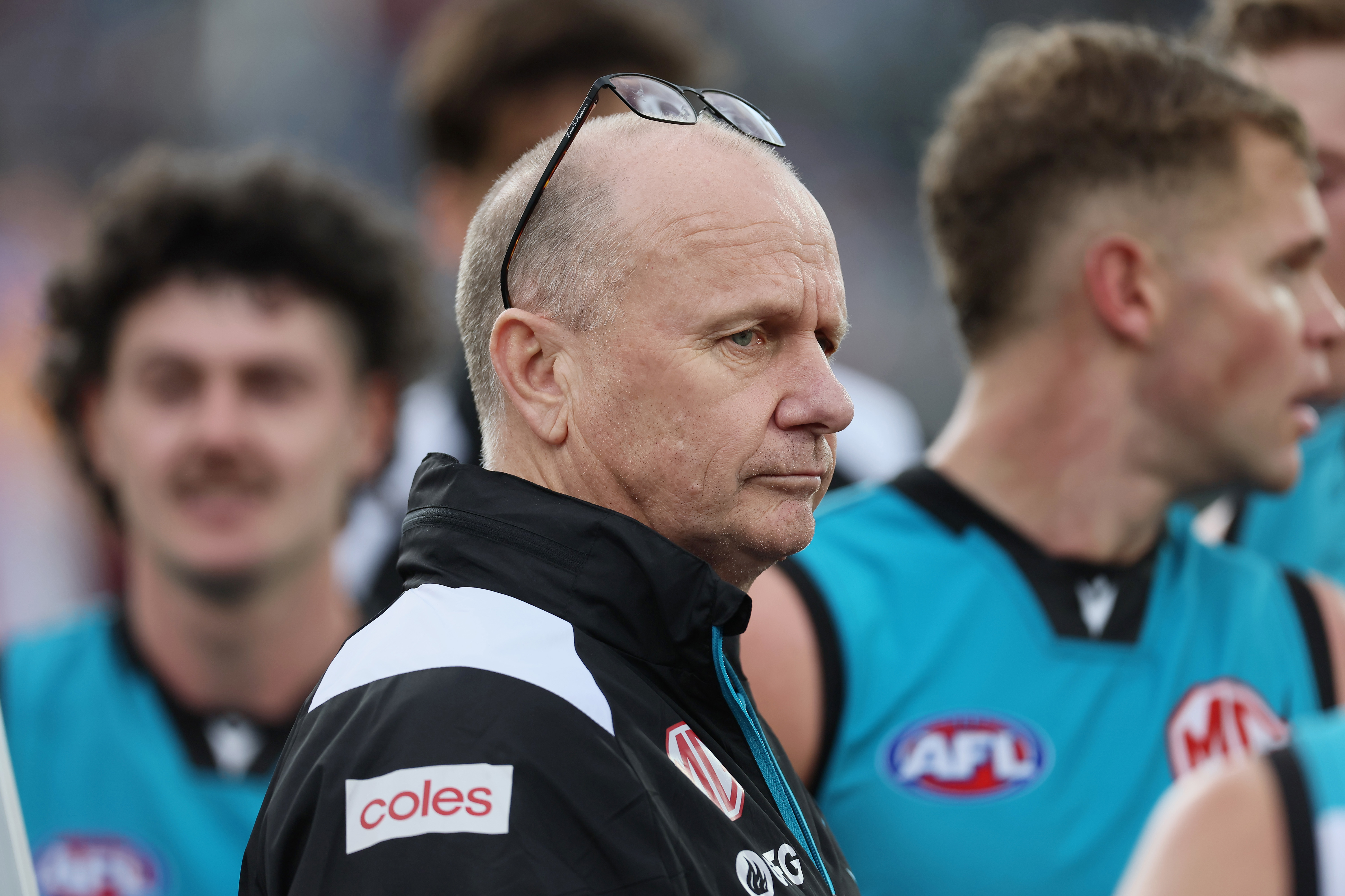 Port Adelaide coach, Ken Hinkley, during his side's loss to Brisbane.