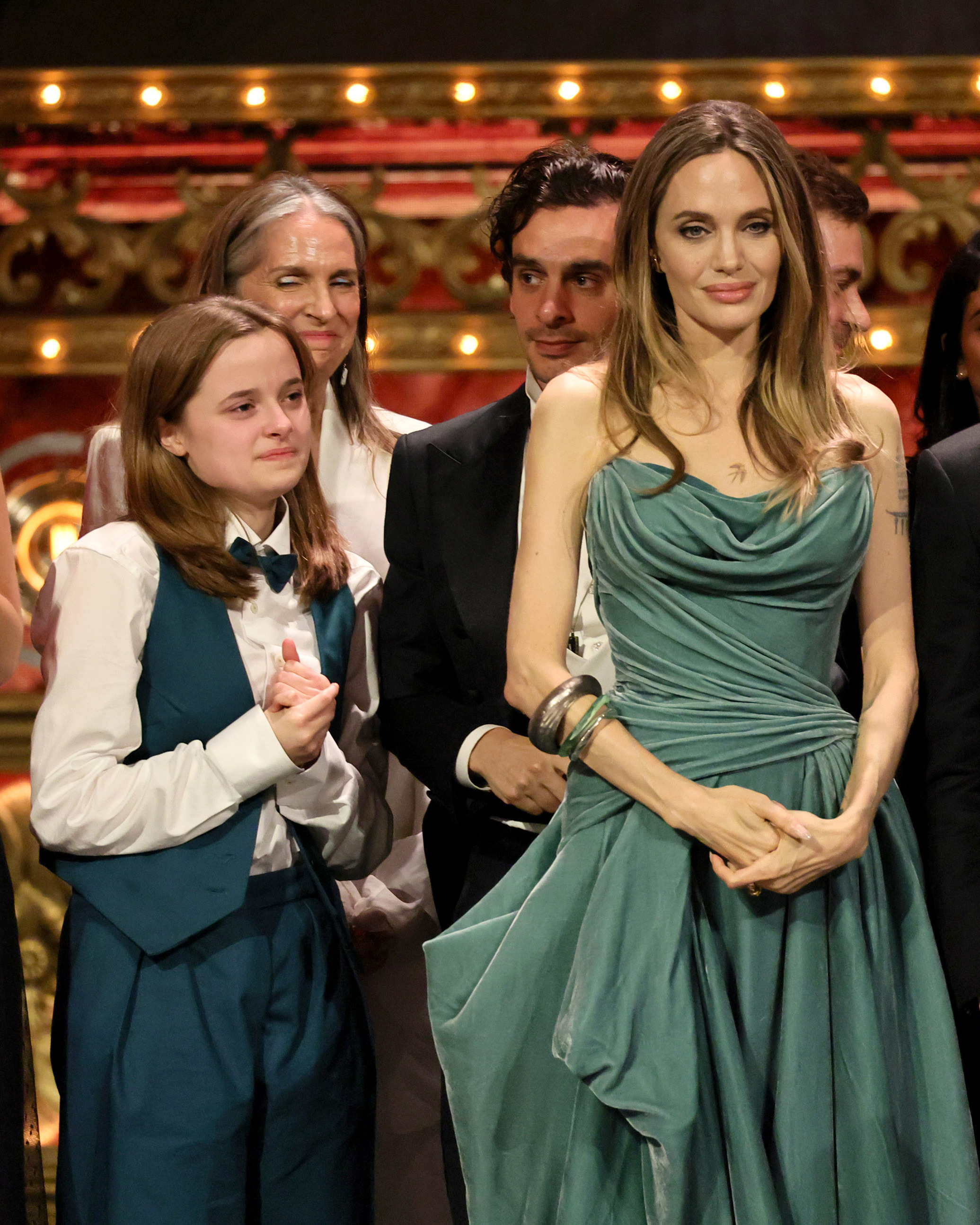 Vivienne Jolie-Pitt and Angelina Jolie accept the Tony Award for Best Musical for their play The Outsiders in June 2024.
