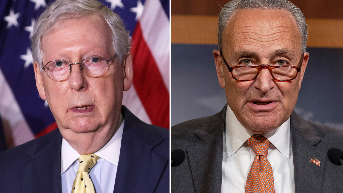 Senators Mitch McConnell (left) and Chuck Schumer (right) are among those being sworn in for the second Trump impeachment trial.