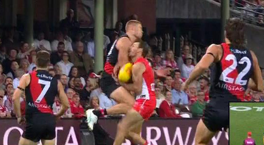 Essendon's Peter Wright is facing the tribunal over this hit on Harry Cunningham.