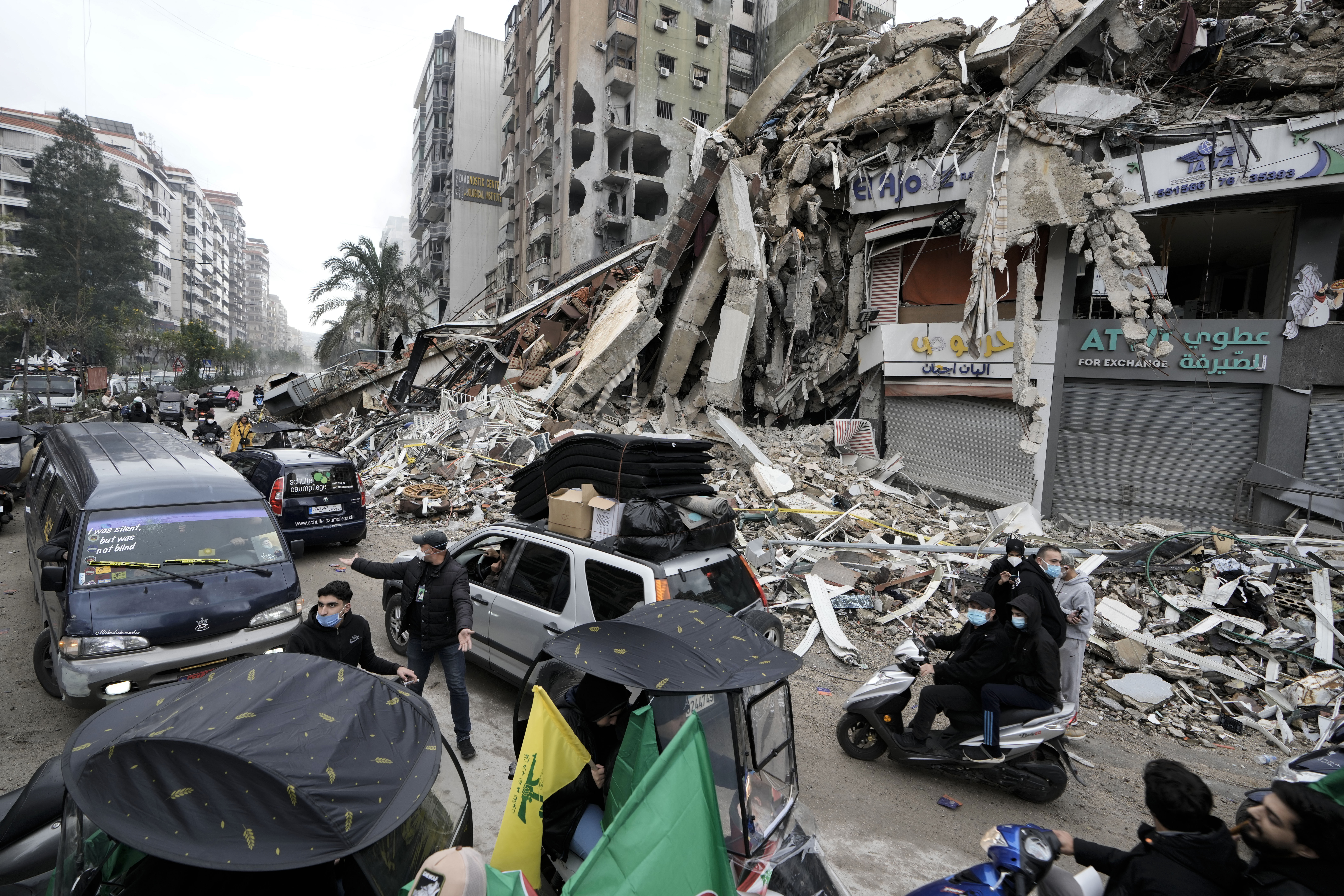Displaced residents return to Dahiyeh, in Beirut, Lebanon, following a ceasefire between Israel and Hezbollah that went into effect on Wednesday, Nov. 27, 2024. 