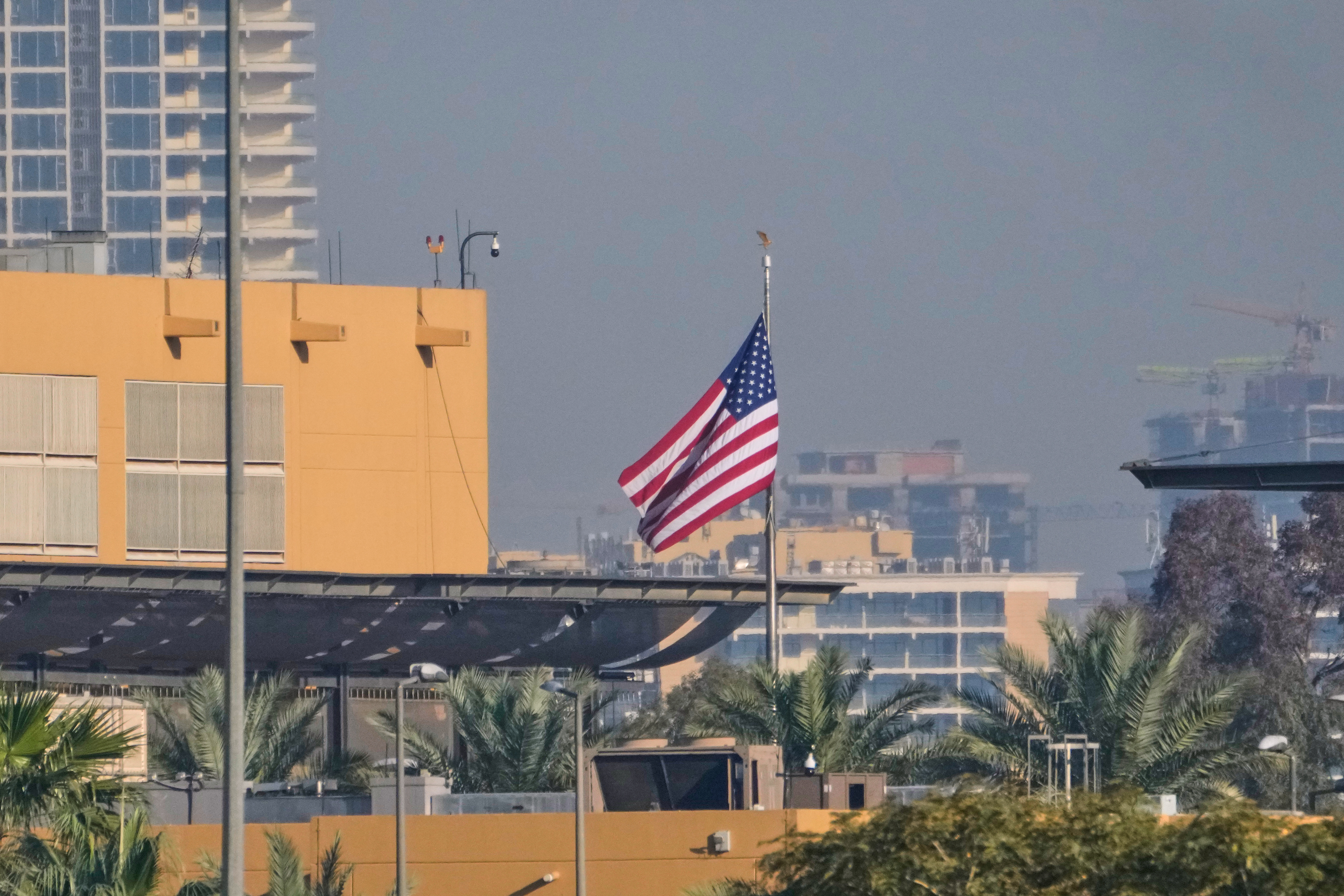 U.S. Embassy is seen across the Tigris River in Baghdad, Tuesday, March 17, 2026. (AP Photo/Hadi Mizban)