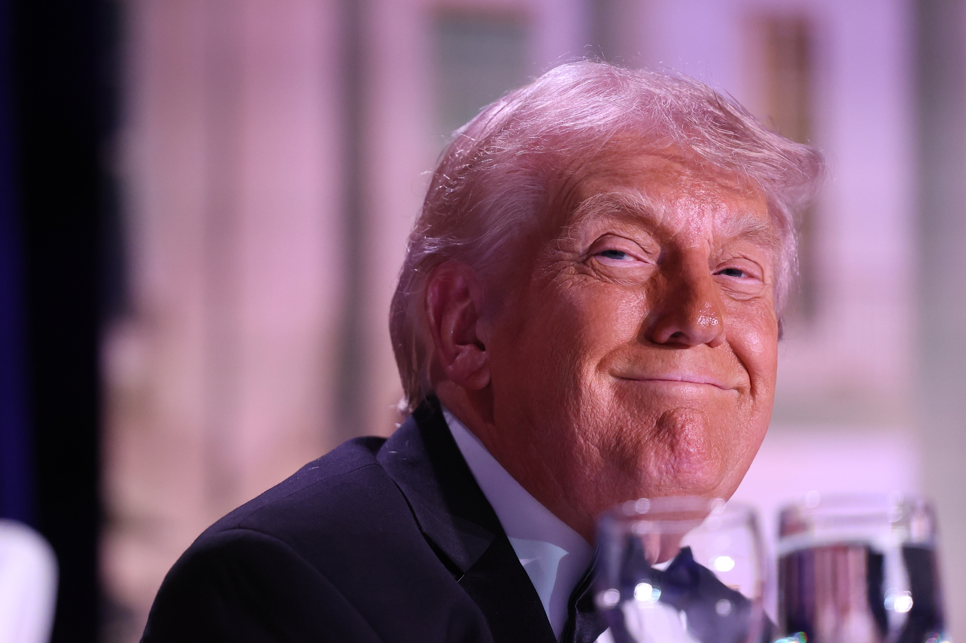 U.S. President Donald Trump attends the annual White House Correspondents Dinner at the Washington Hilton, Saturday, March 25, 2026, in Washington. (AP Photo/Tom Brenner)